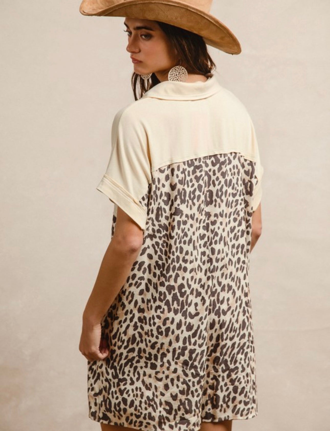 Leopard & Cream Buttoned Collared Jumpsuit