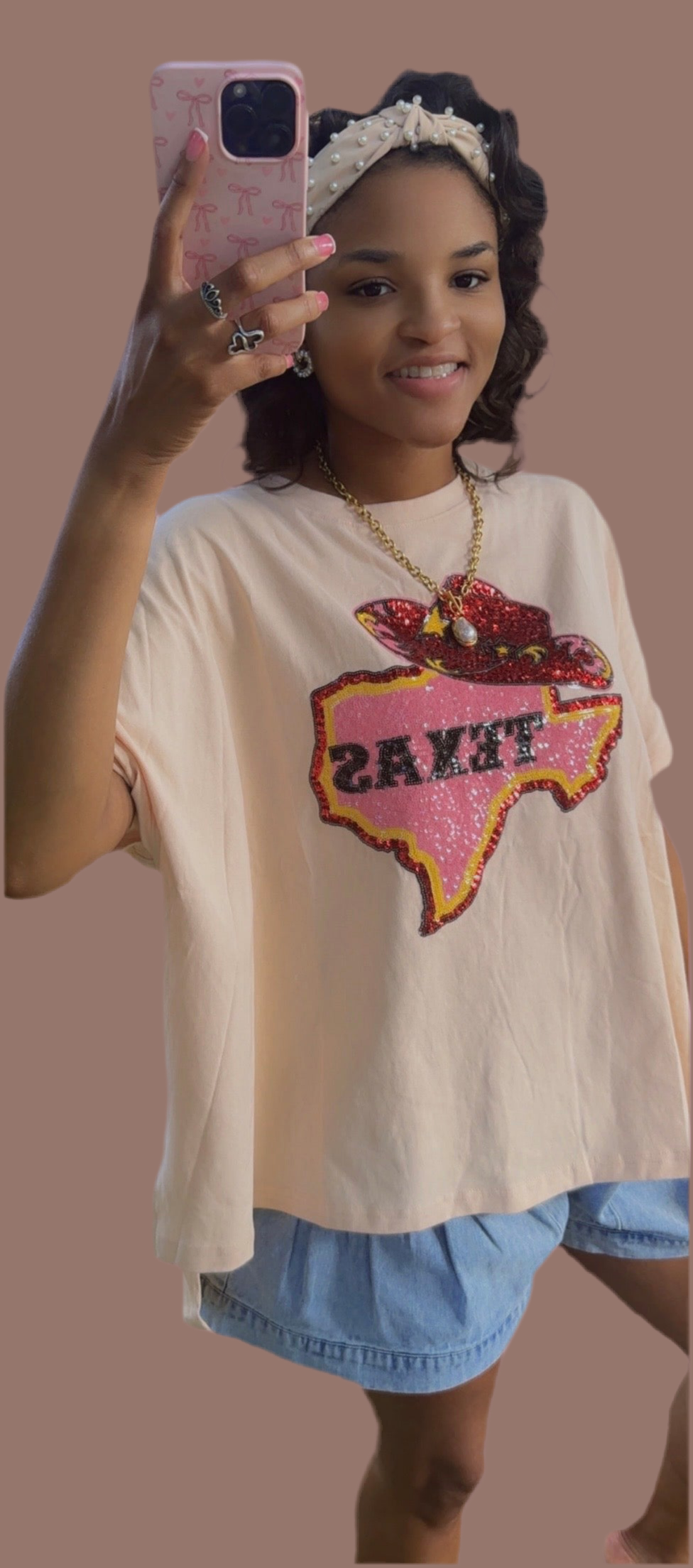 Texas Map & Cowboy Hat Sequins Short Sleeve Top
