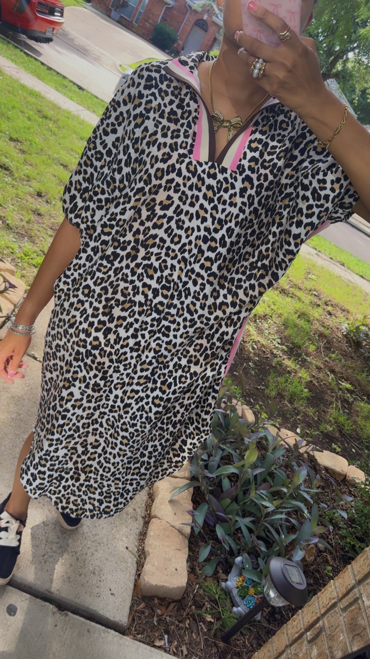 Leopard Print Dolman Sleeve Midi Dress