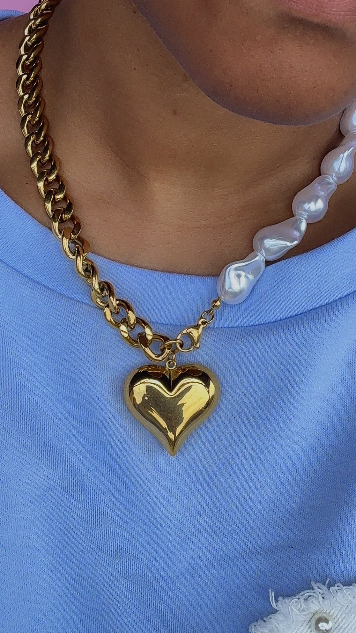 Charlotte Necklace Gold Heart & White Pearls