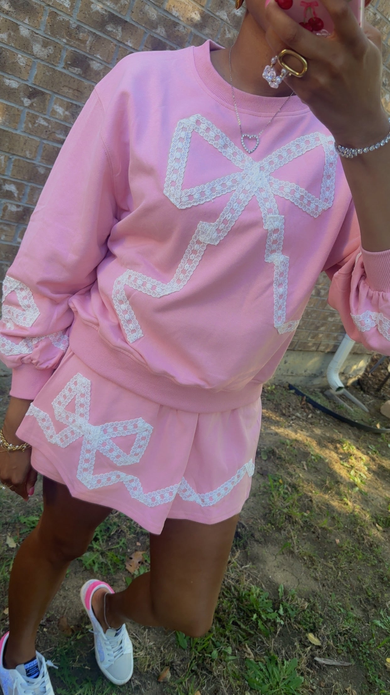 Pink Floral Lace Skort Set