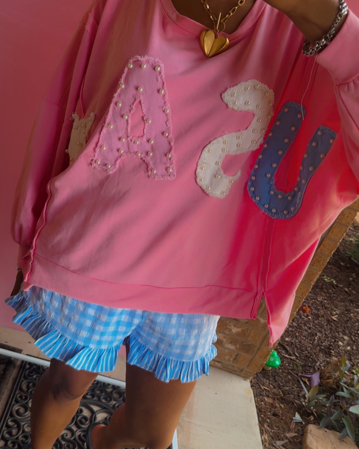 Pink USA Patch & Pearl Detail Pullover