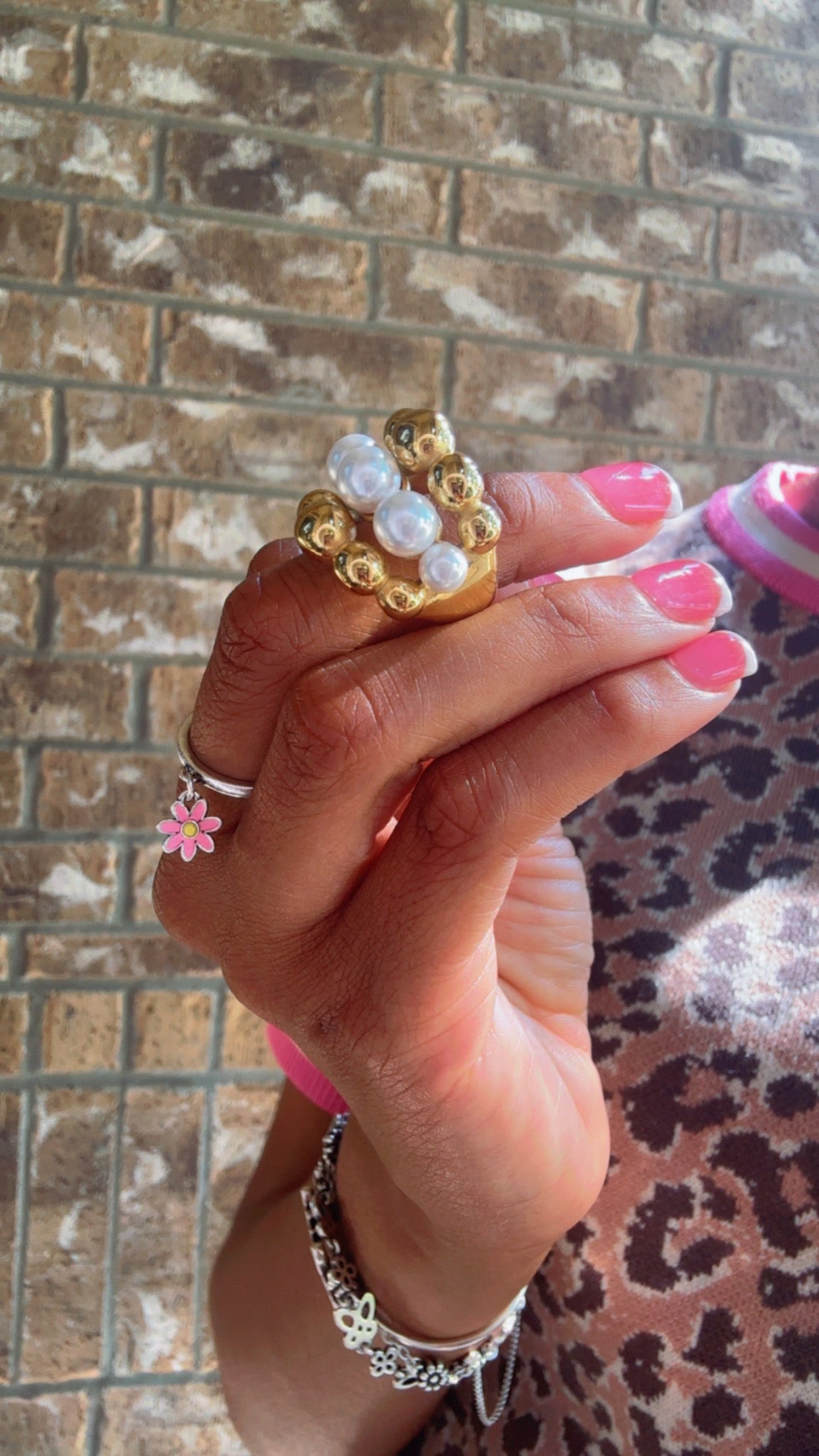 Chunky Gold Ball Faux Pearl Ring