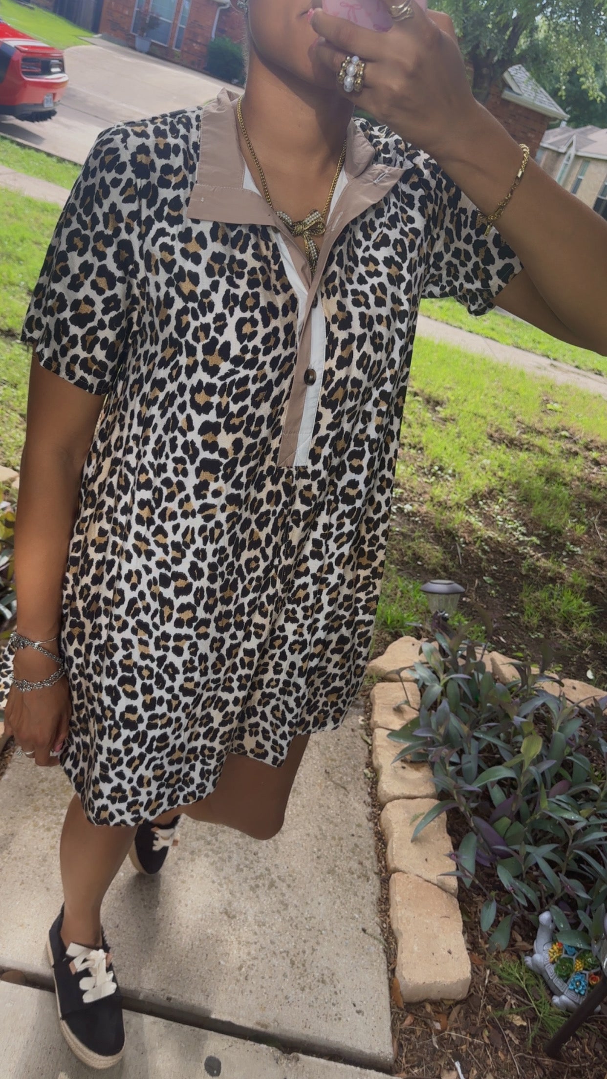 Leopard Print Short Sleeve Pullover Mini Dress