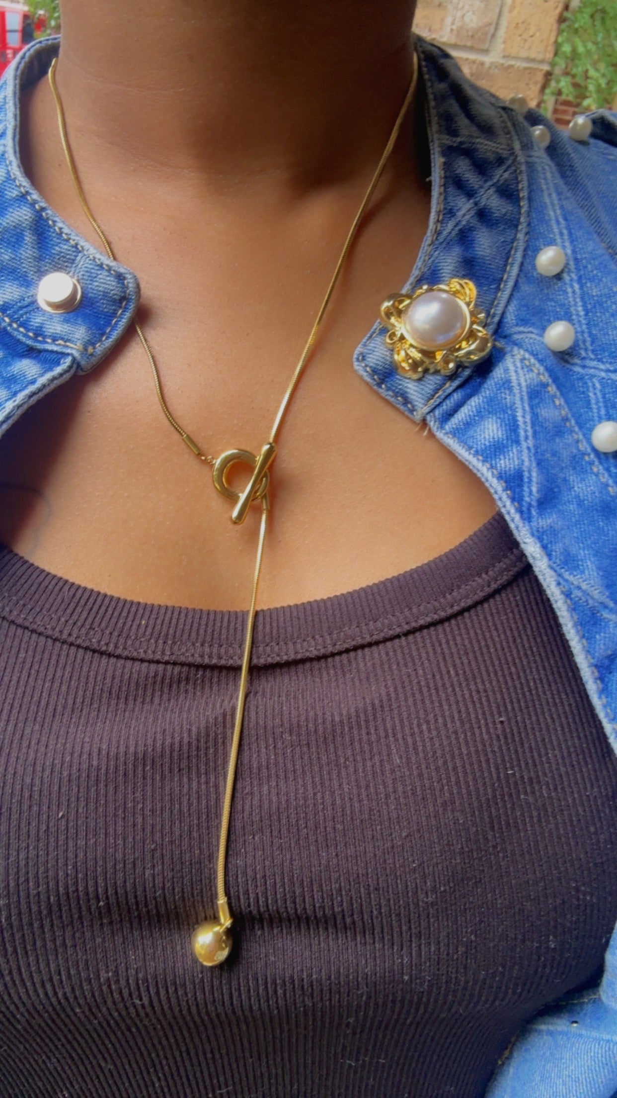 Gold Oval Lariat Necklace