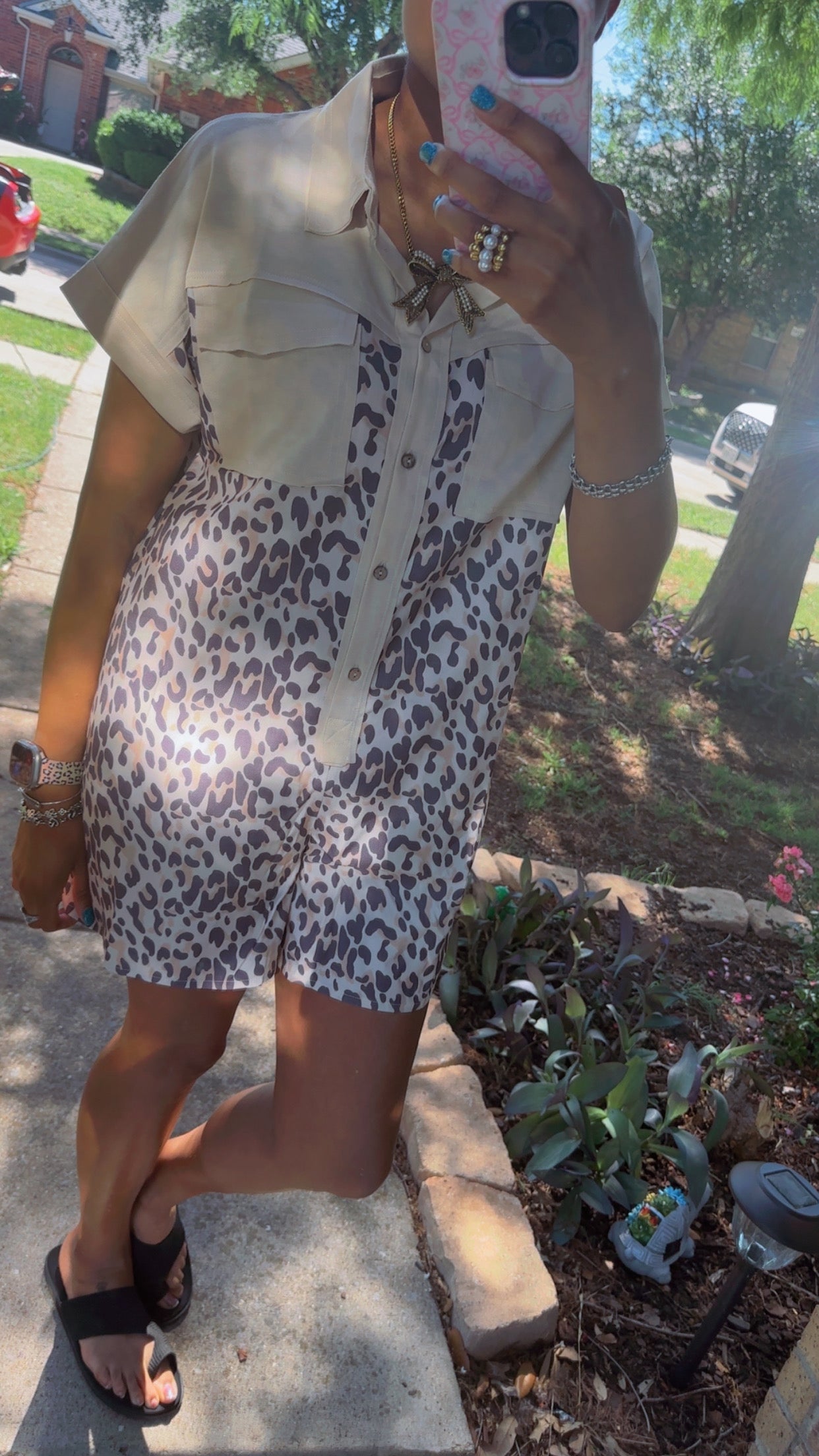 Leopard & Cream Buttoned Collared Jumpsuit