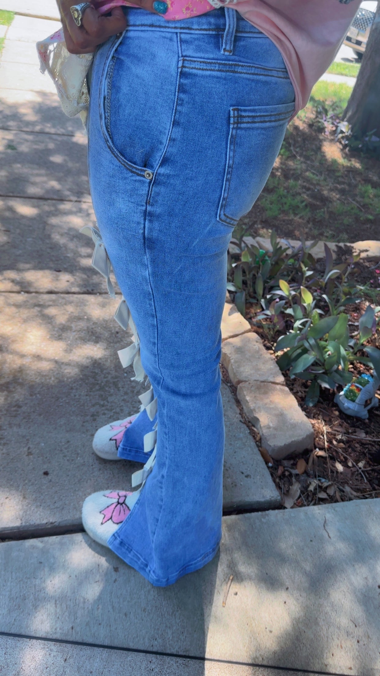 Ribbon Detailed High Waist Flare Stretchy Jeans