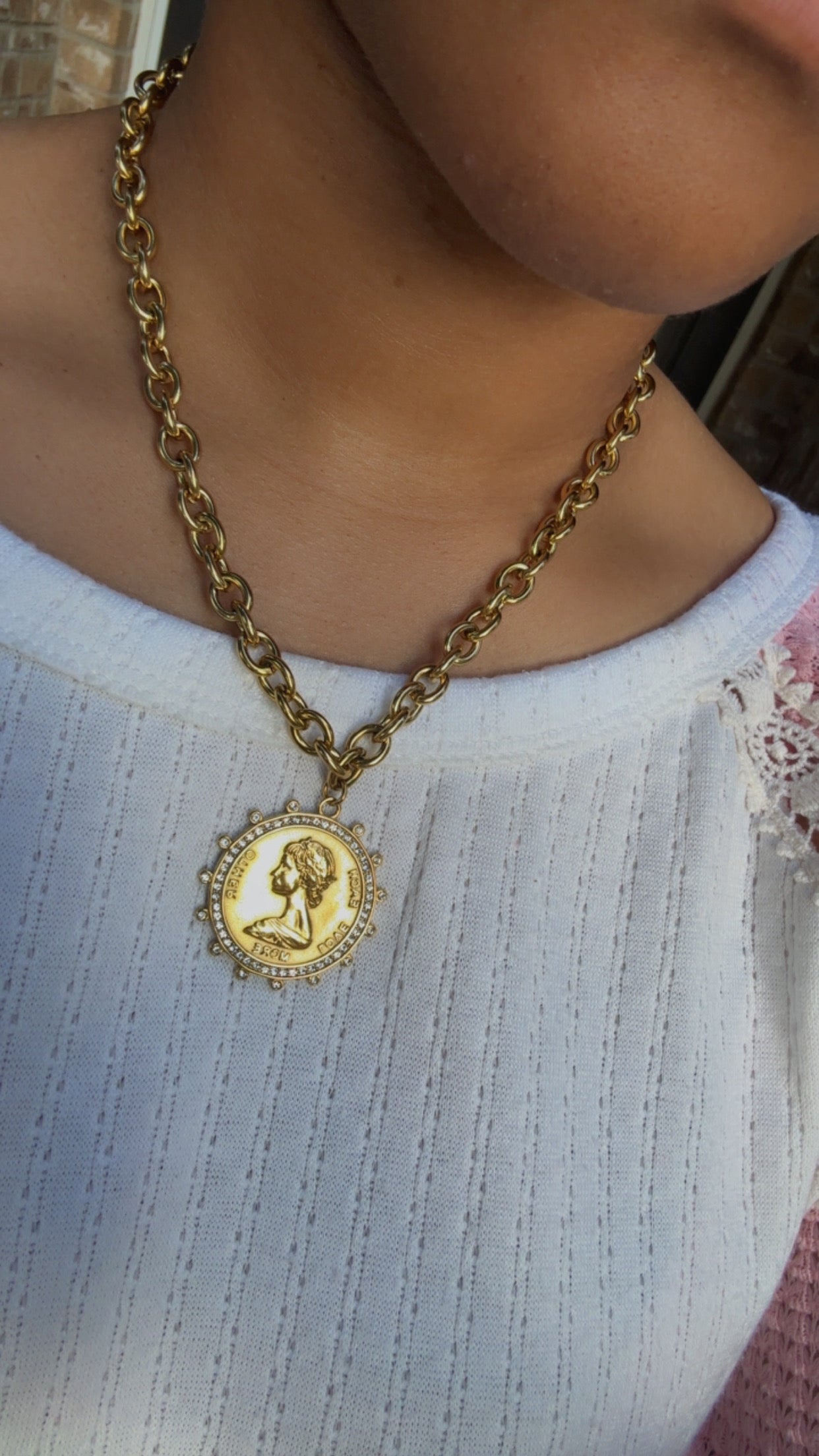 Gold Love Each Other More Coin Necklace