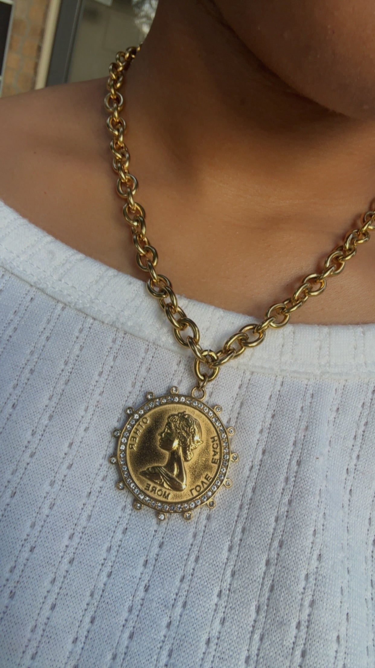 Gold Love Each Other More Coin Necklace