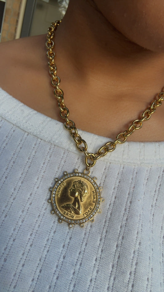 Gold Love Each Other More Coin Necklace