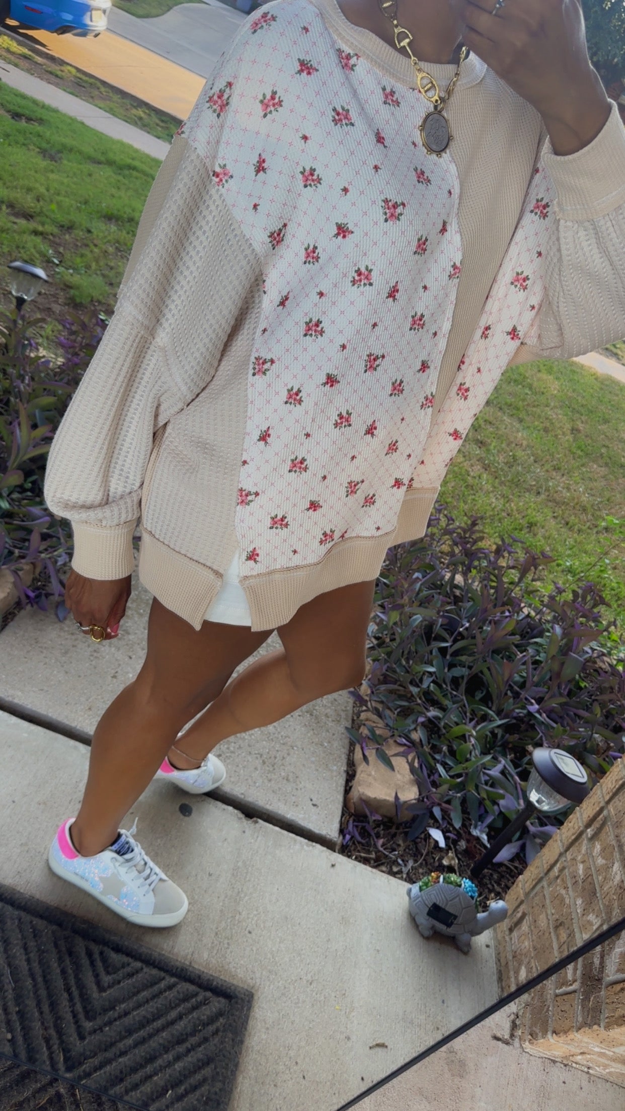 Floral Patchwork Colorblock Sweater