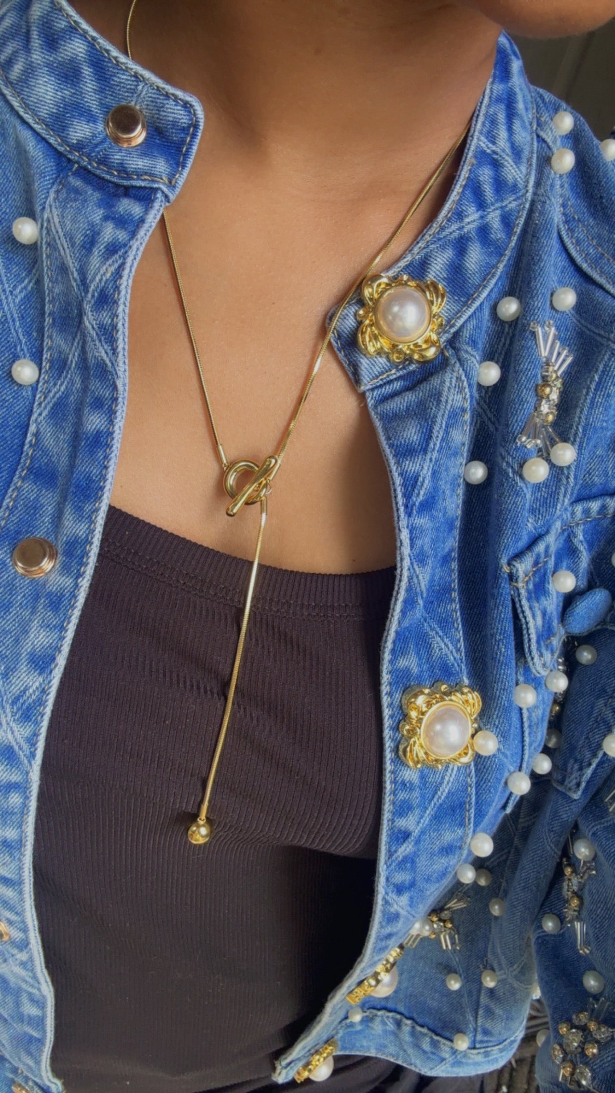 Gold Oval Lariat Necklace