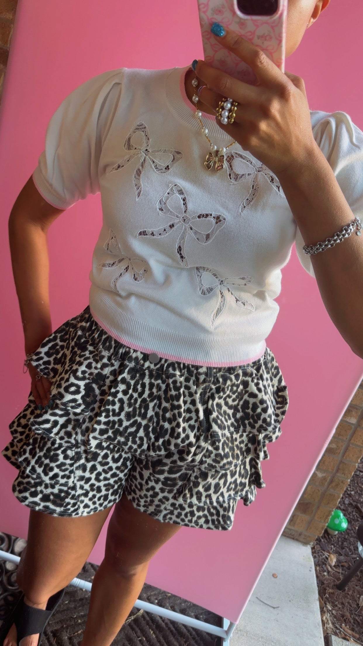 Leopard Denim Ruffle Shorts