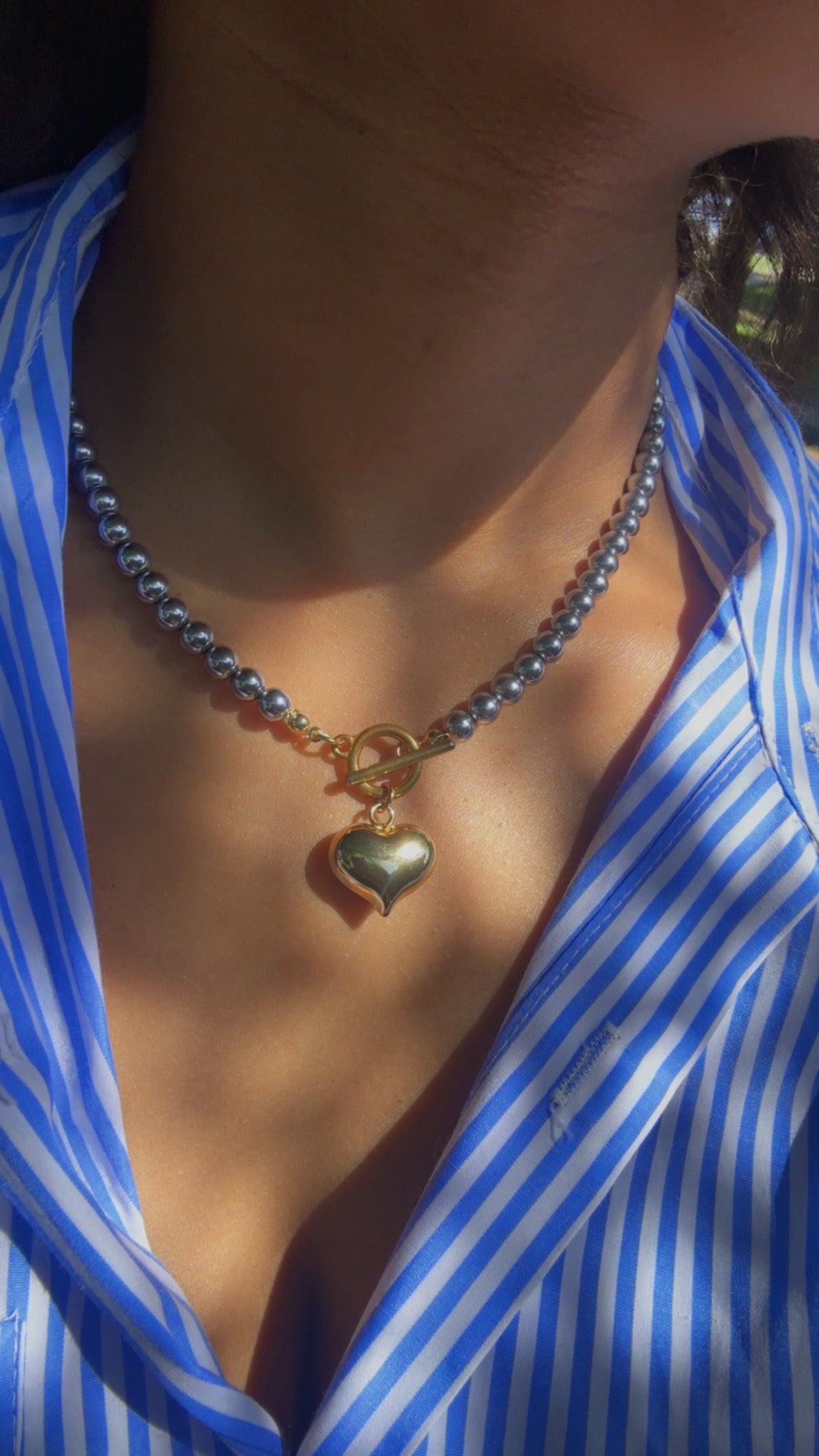 Gold Beaded Balloon Heart Necklace