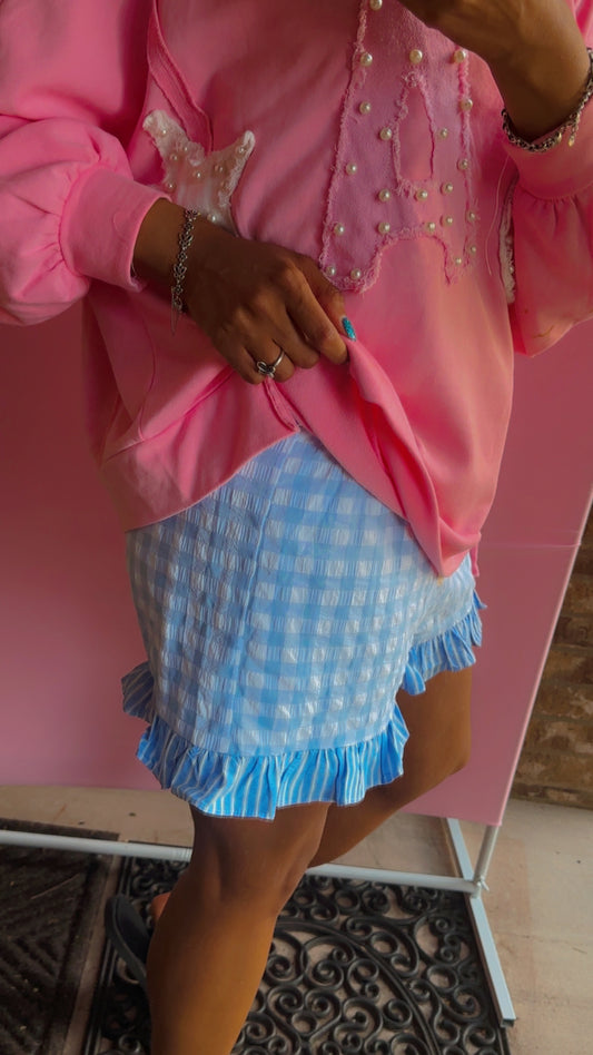 Blue Seersucker Gingham Shorts