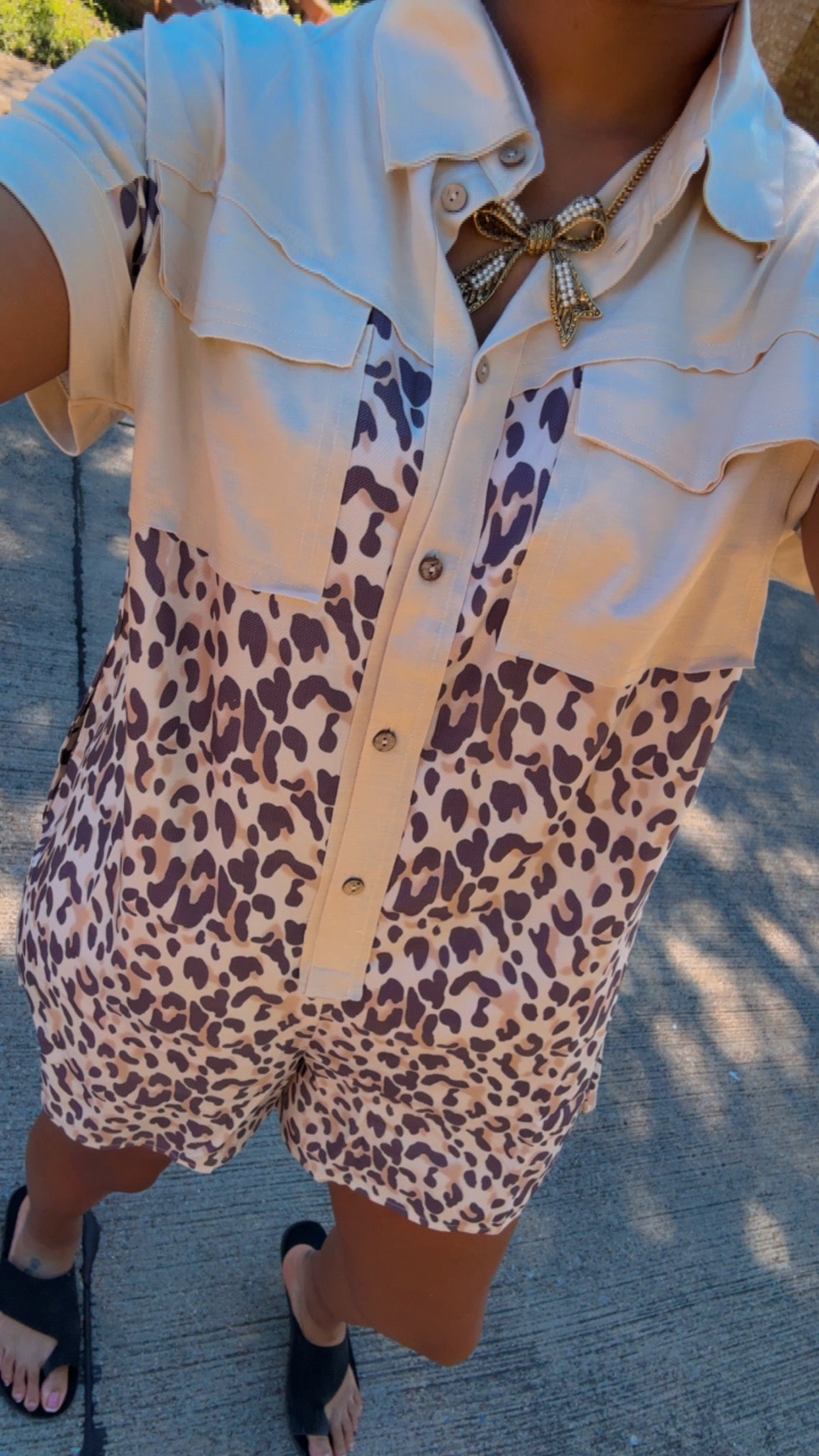Leopard & Cream Buttoned Collared Jumpsuit