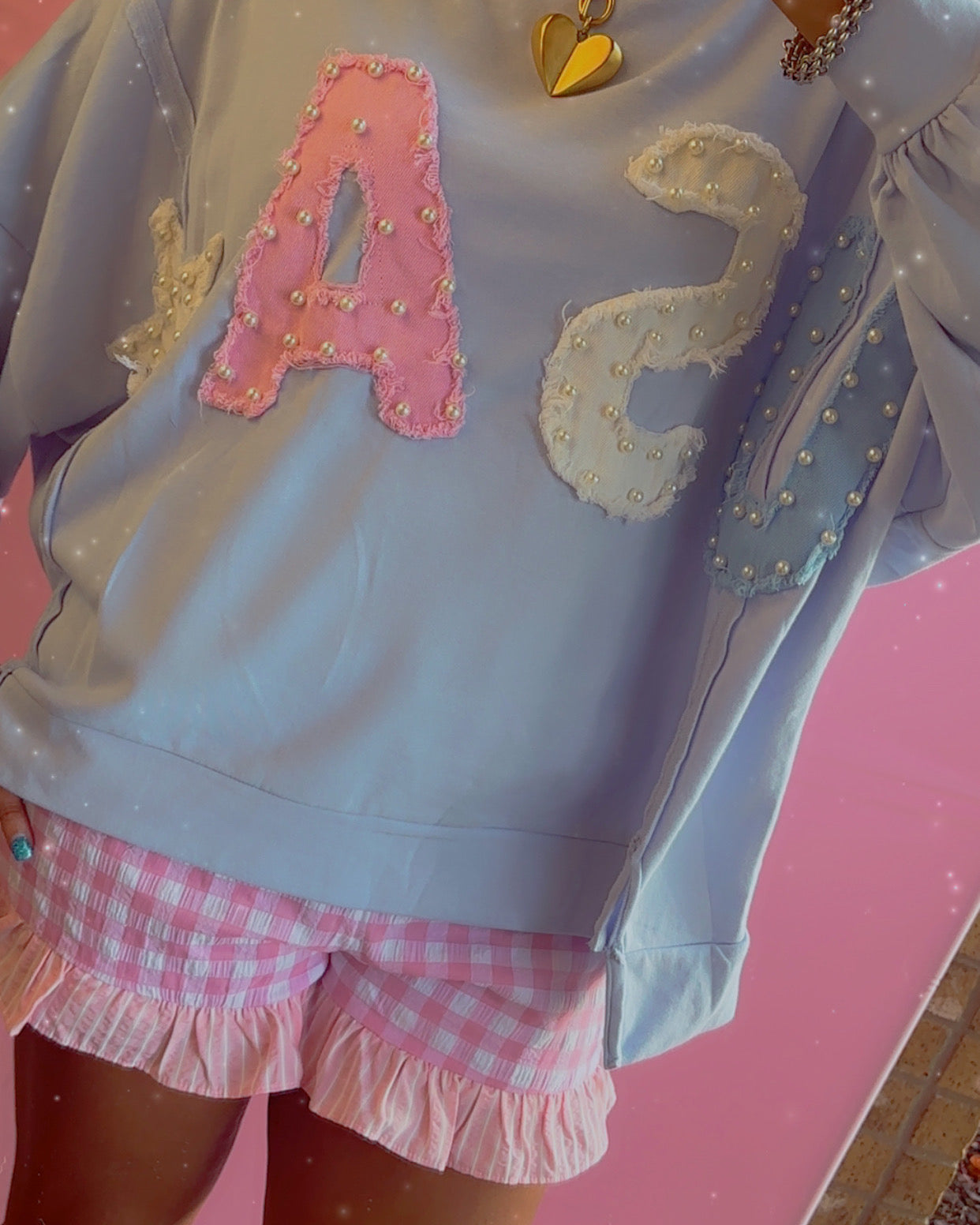 Blue USA Patch & Pearl Detail Pullover