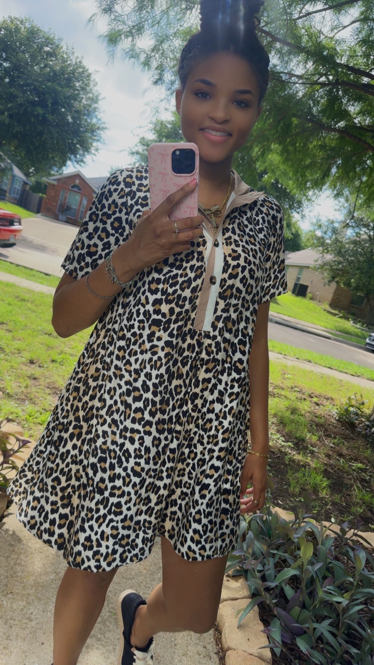 Leopard Print Short Sleeve Pullover Mini Dress