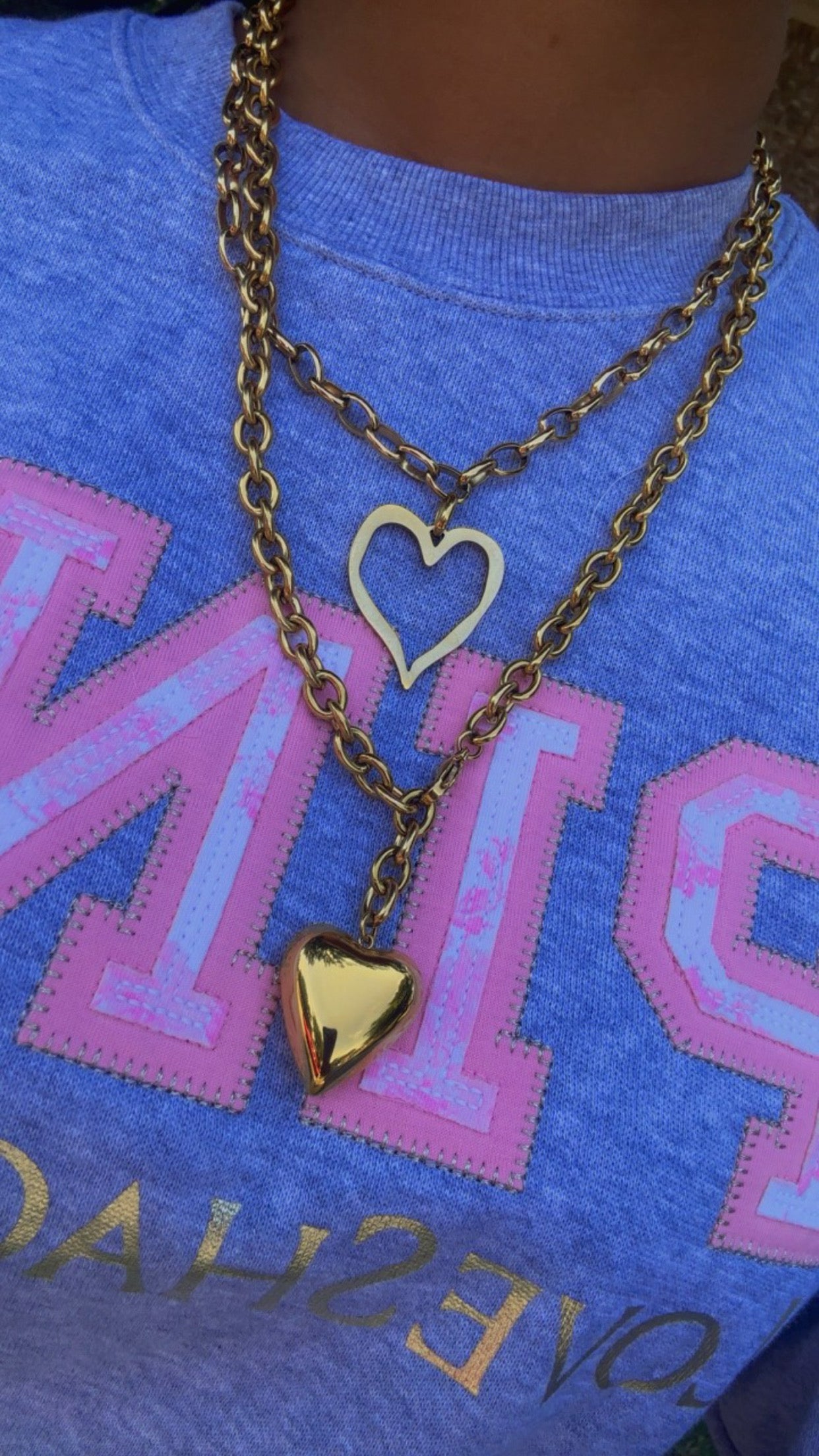 Gold Puffy 3D Heart Necklace