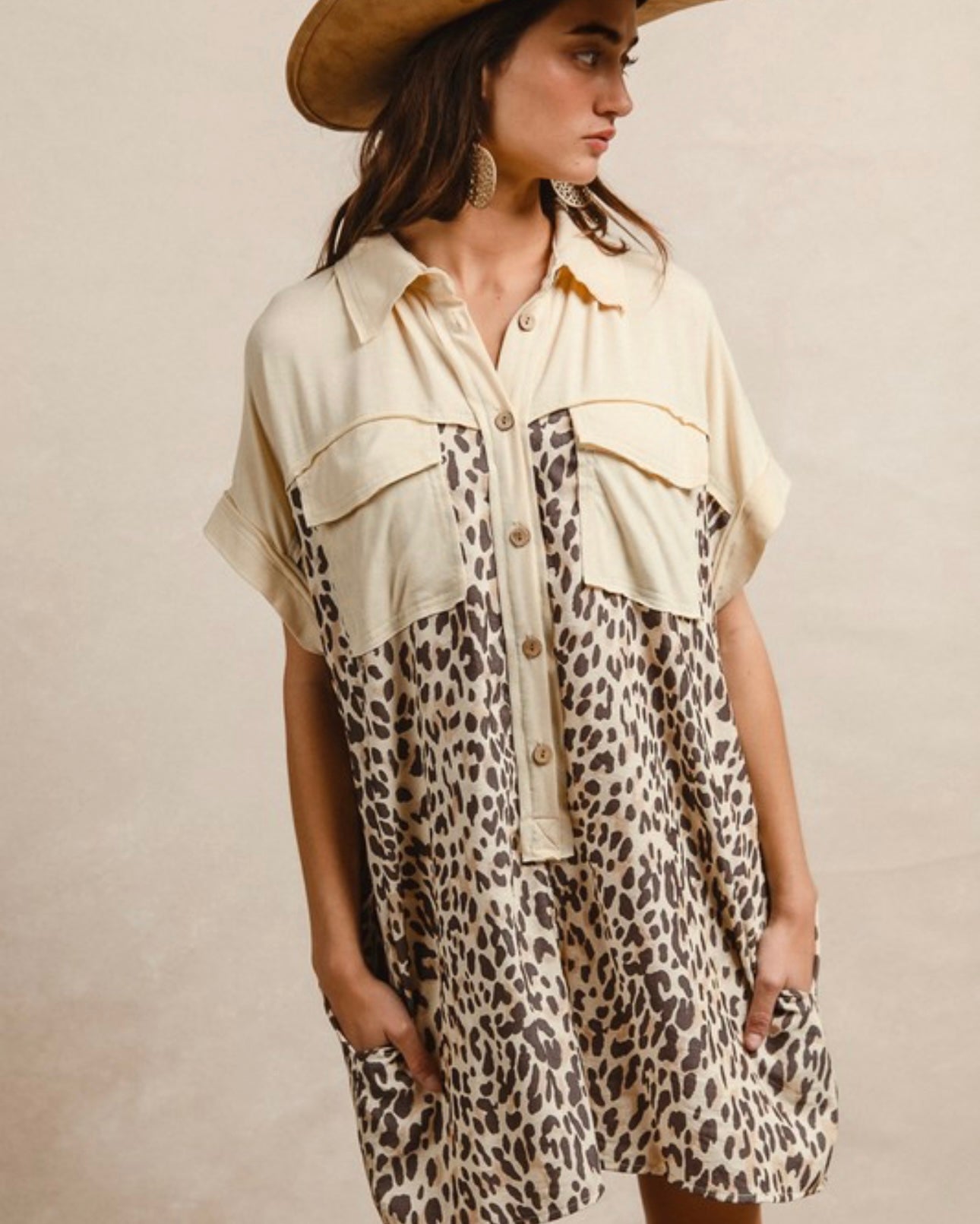 Leopard & Cream Buttoned Collared Jumpsuit