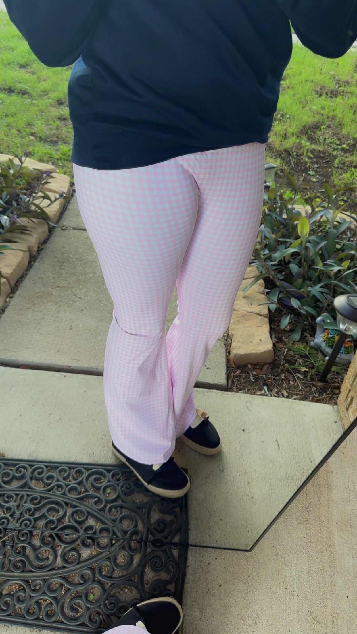 Pink Gingham High Waisted Crossover Flare Leggings