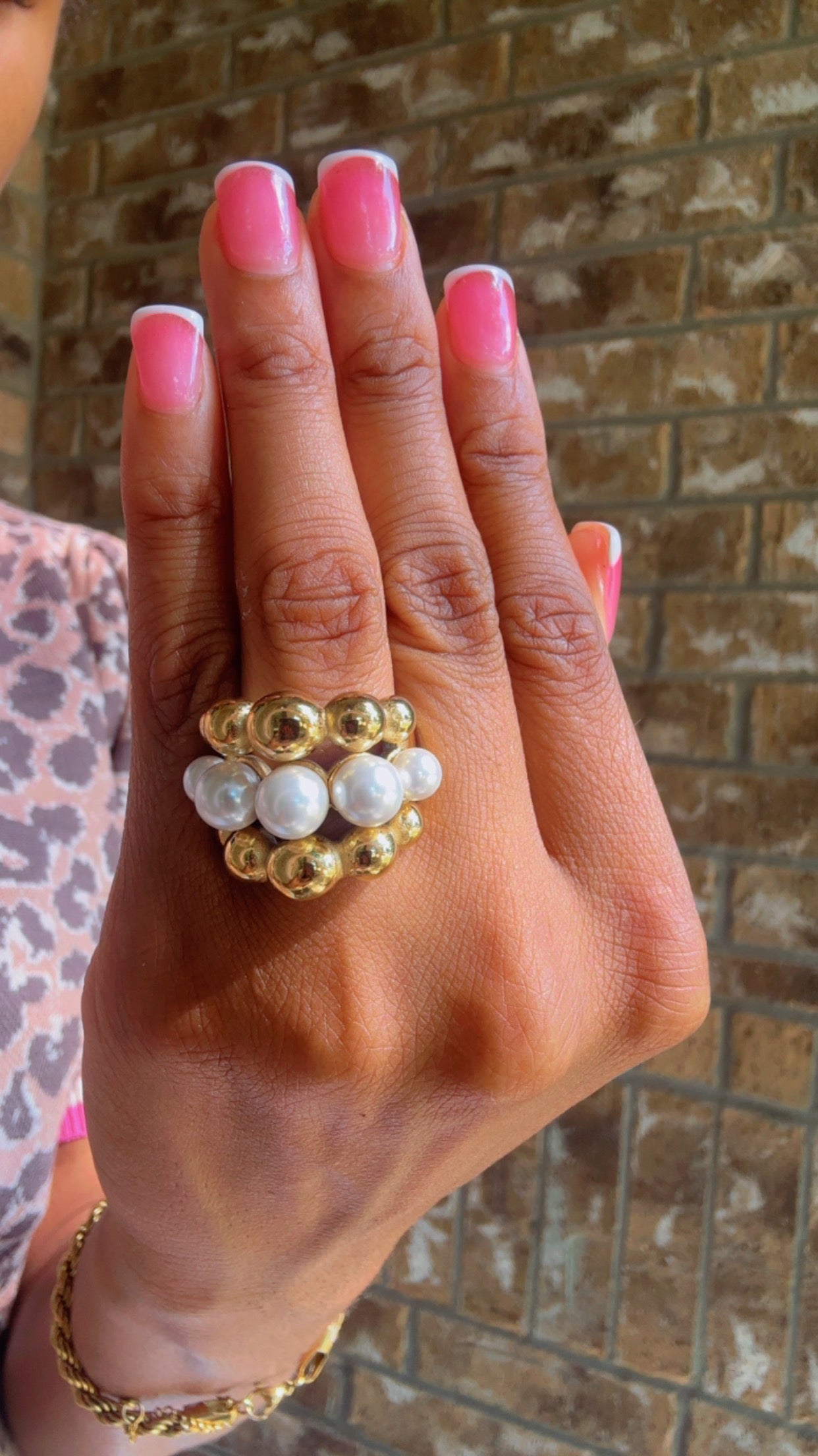 Chunky Gold Ball Faux Pearl Ring