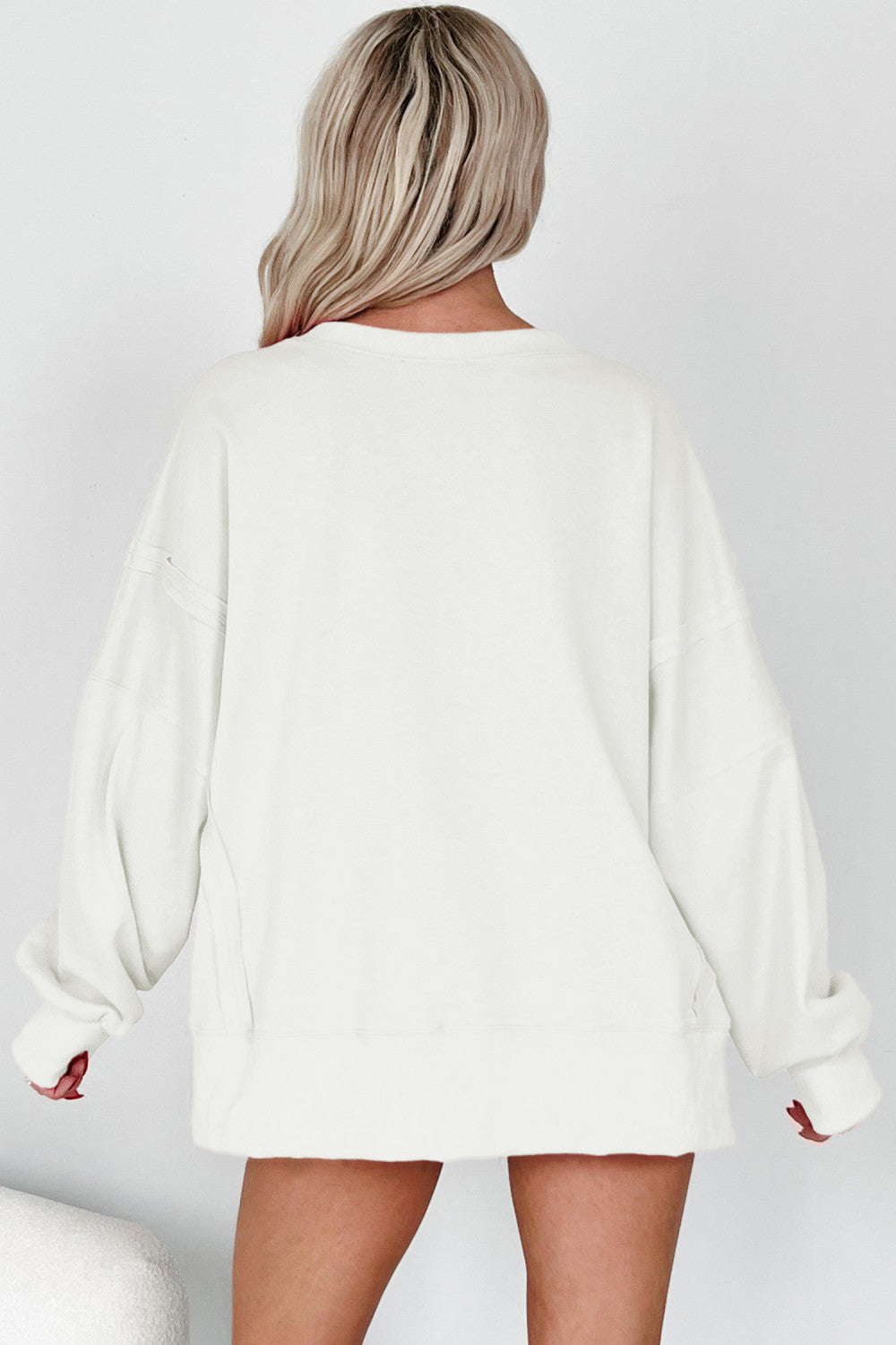 Pink & White Bow Sequin XOXO Letter Graphic Exposed Seam Baggy Sweatshirt