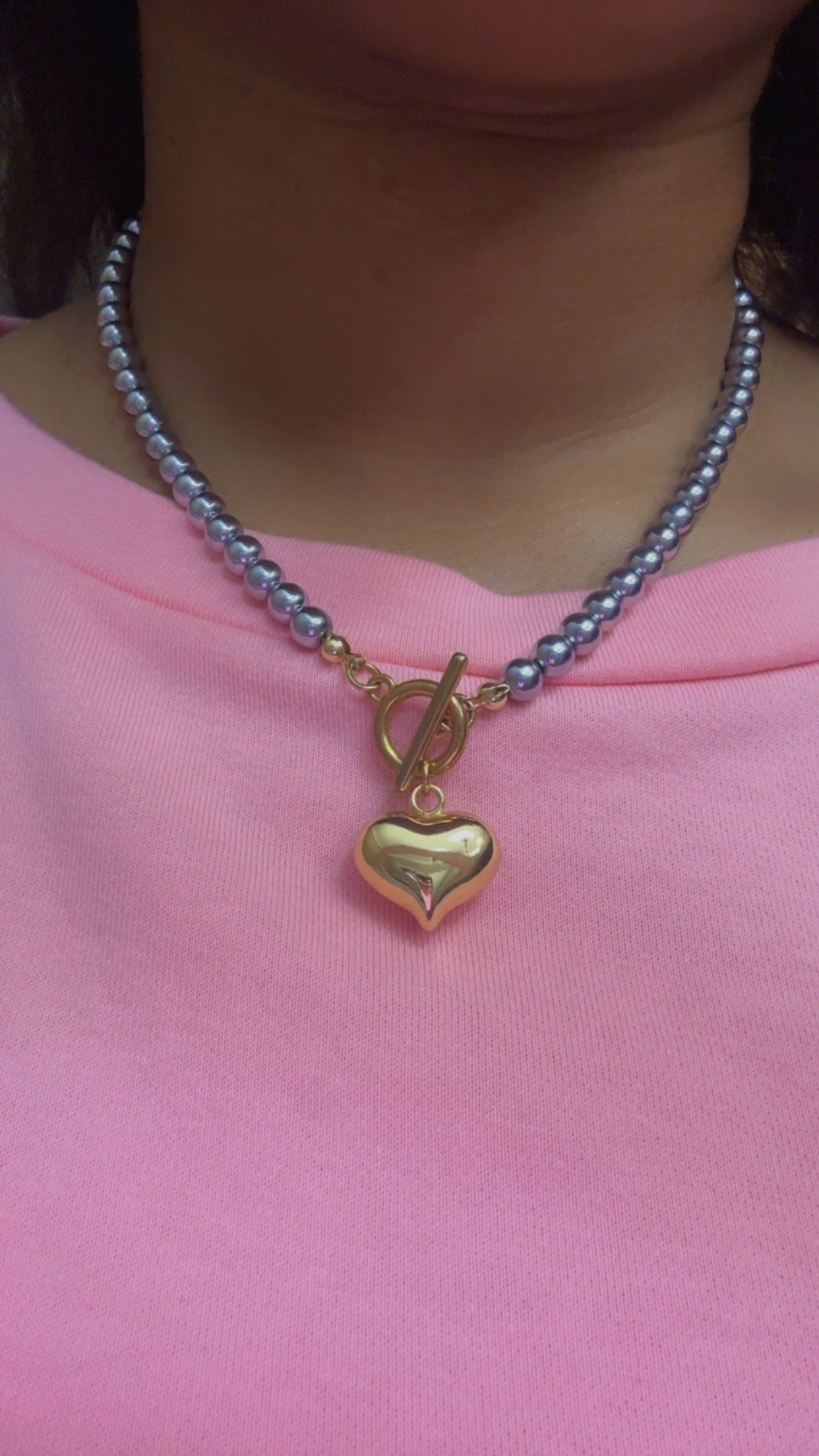 Gold & Silver Beaded Balloon Heart Necklace