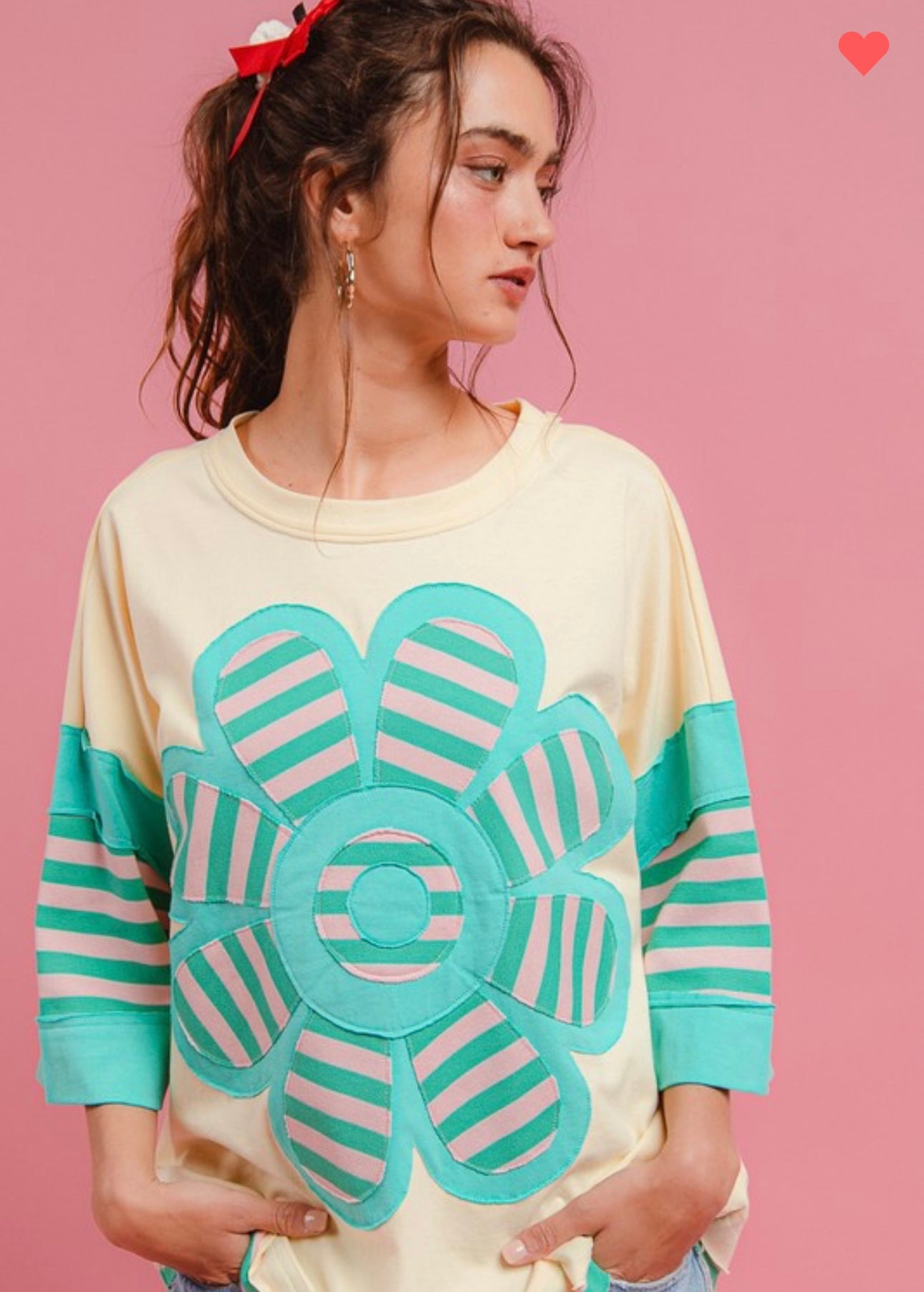 Colorblock Stripe Flower Patchwork Top