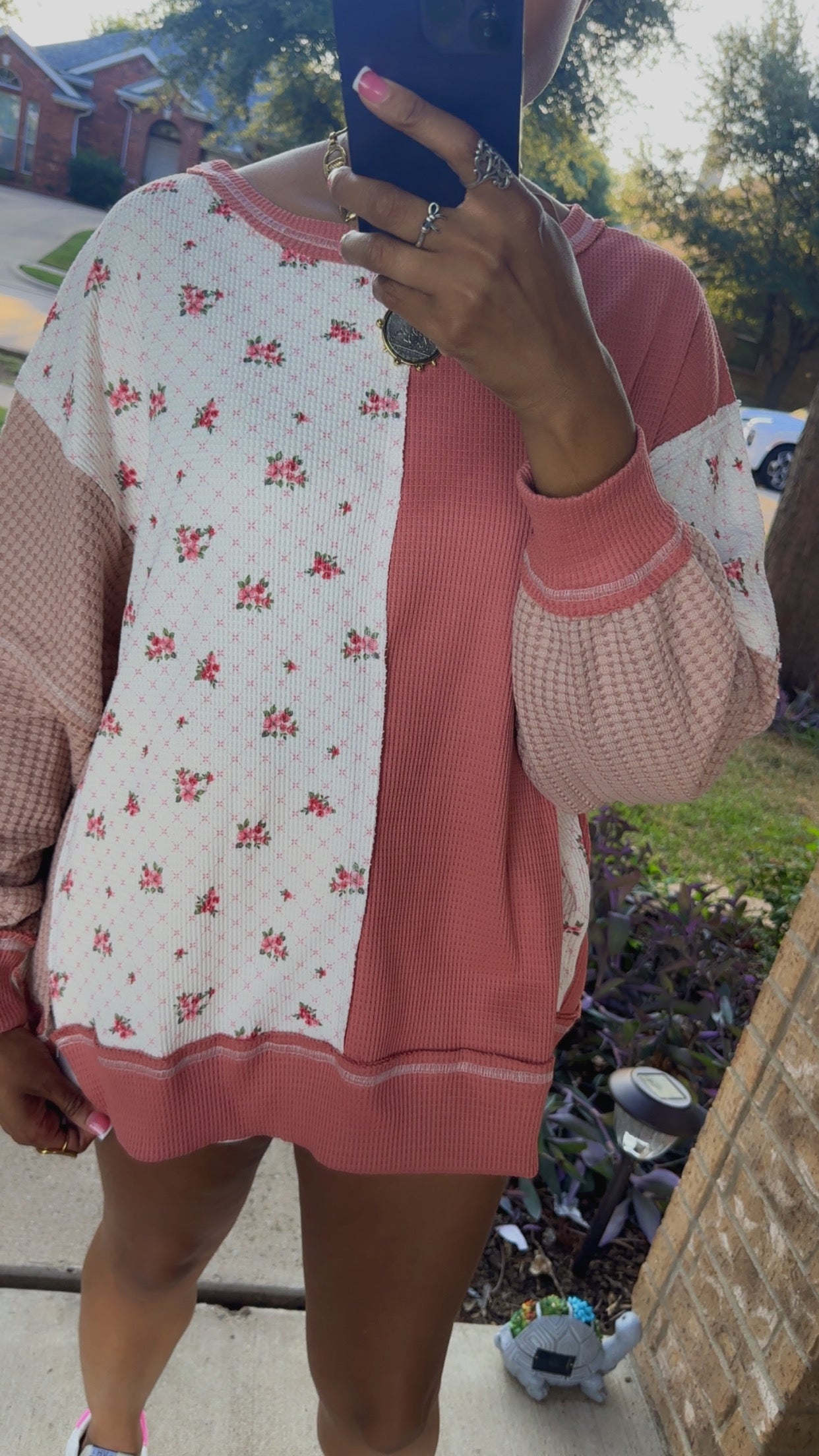 Dusty Rose Floral Patchwork Colorblock Sweatshirt