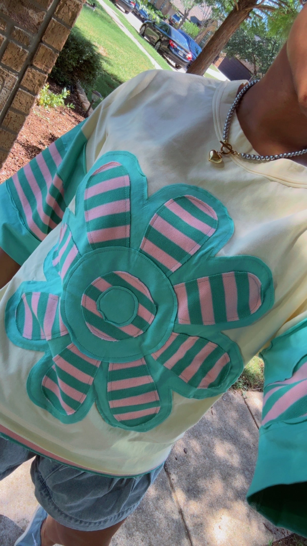 Colorblock Stripe Flower Patchwork Top