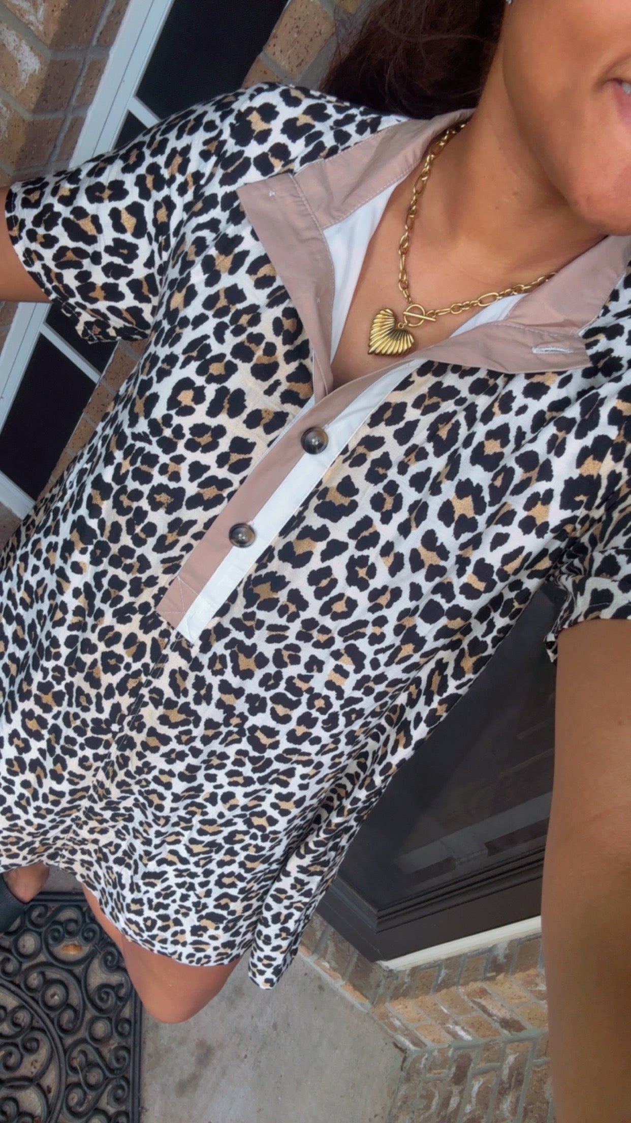 Leopard Print Short Sleeve Pullover Mini Dress