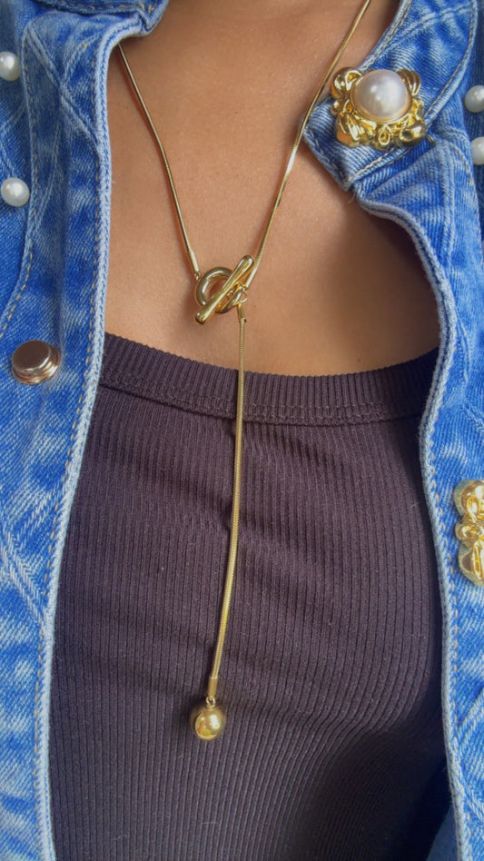 Gold Oval Lariat Necklace
