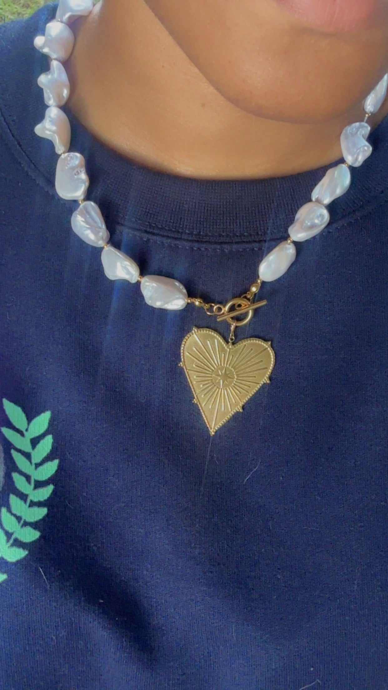 Gold Heart Baroque Pearl Necklace