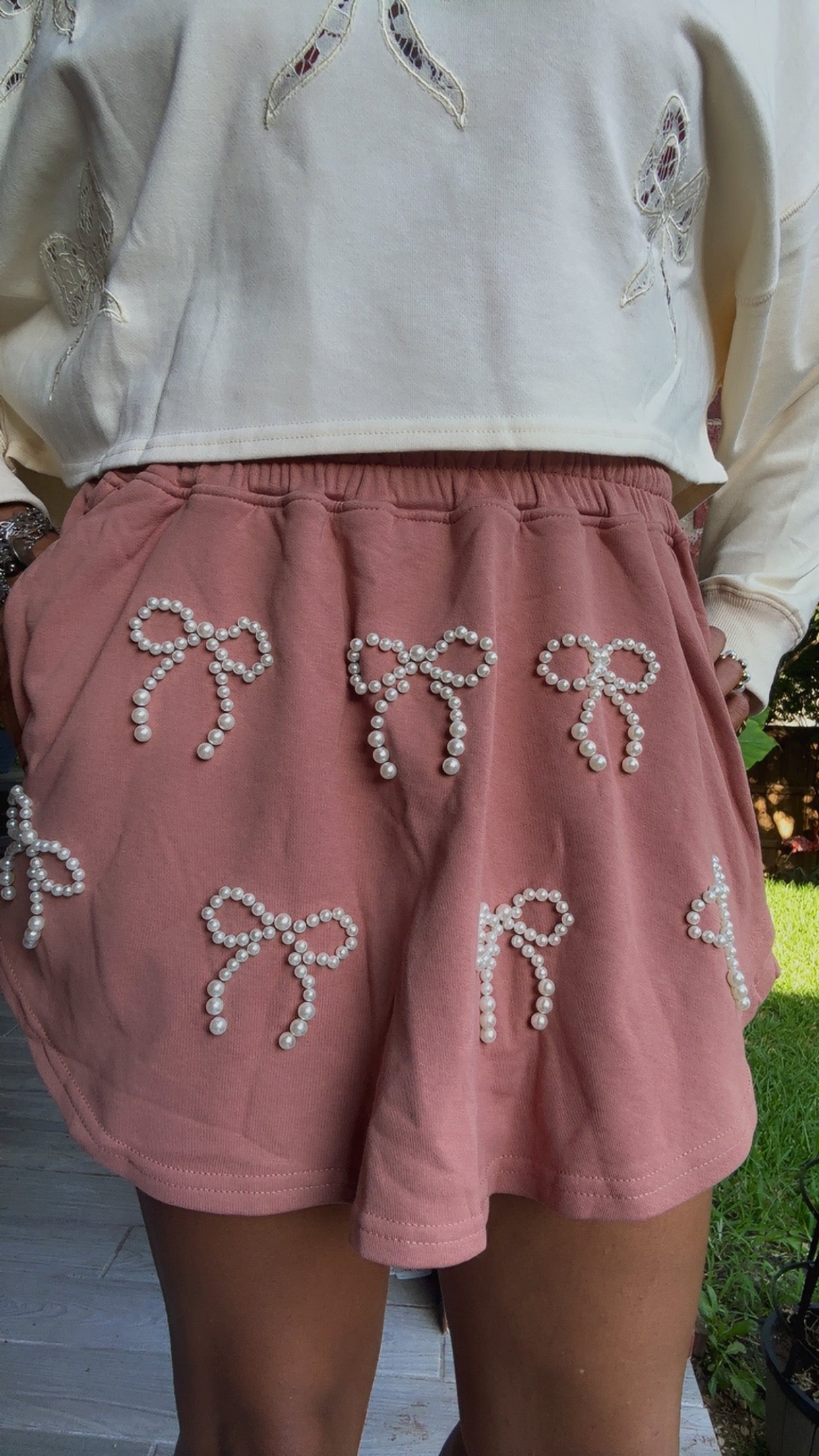 Bow Pearl Embellished Skort