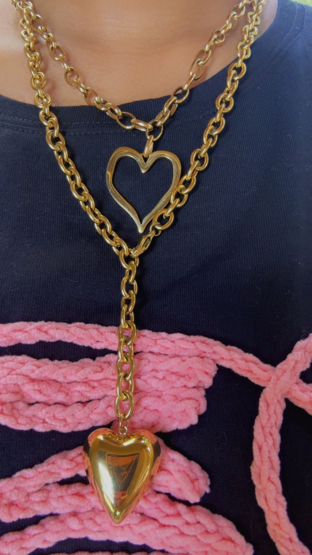 Gold & Silver Large Open Heart Necklace