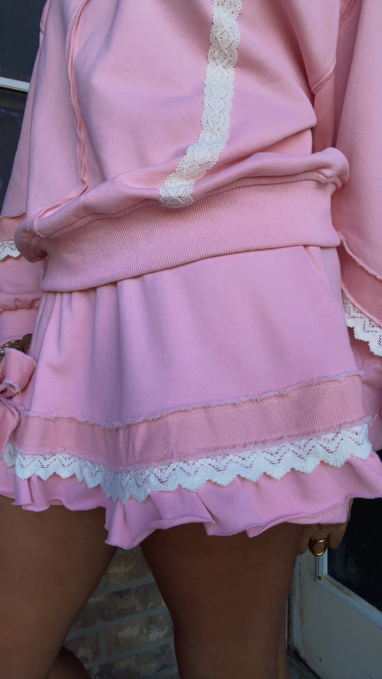 Pink Lace Ribbon Bow Skort Set