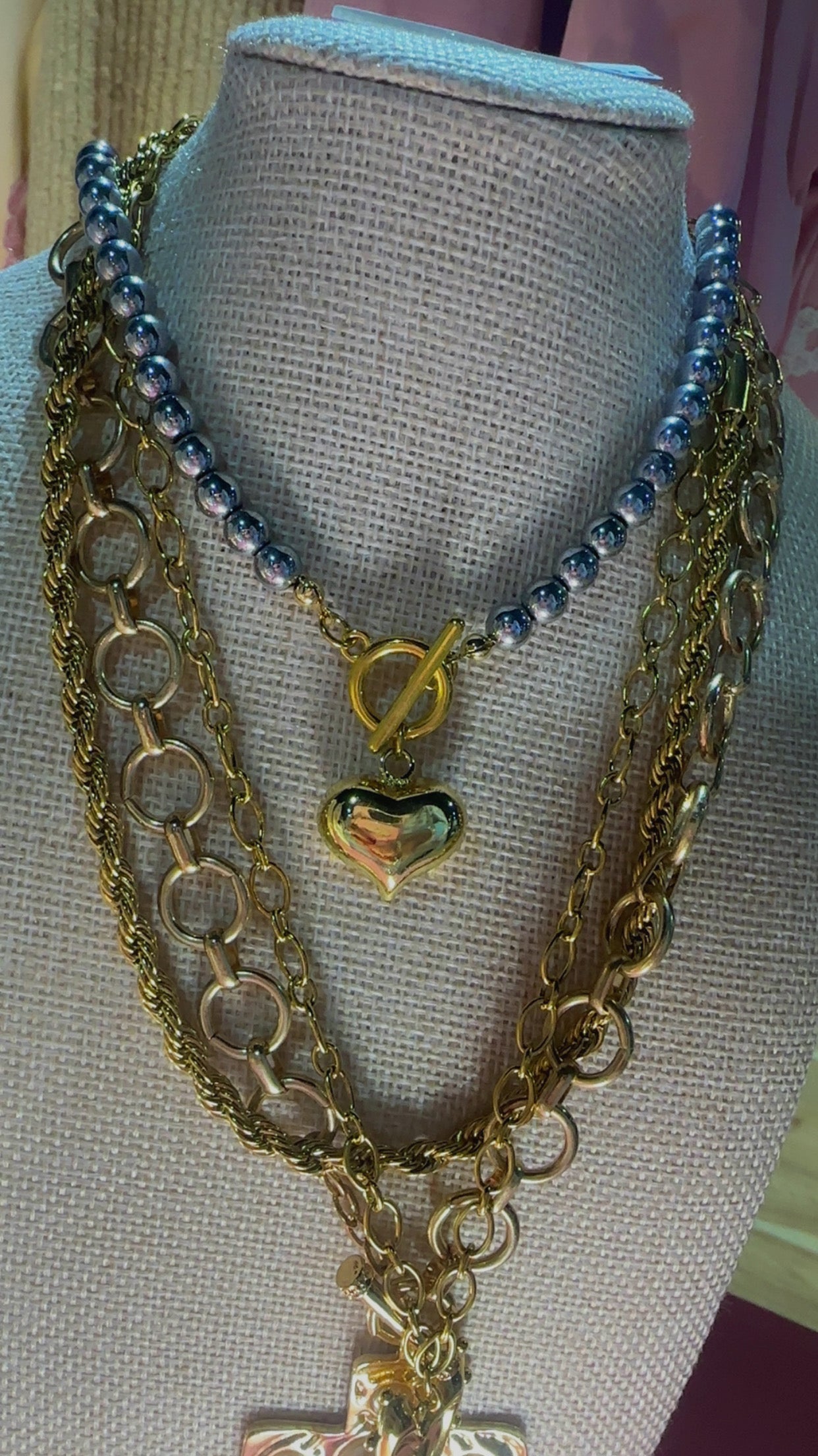Gold & Silver Beaded Balloon Heart Necklace
