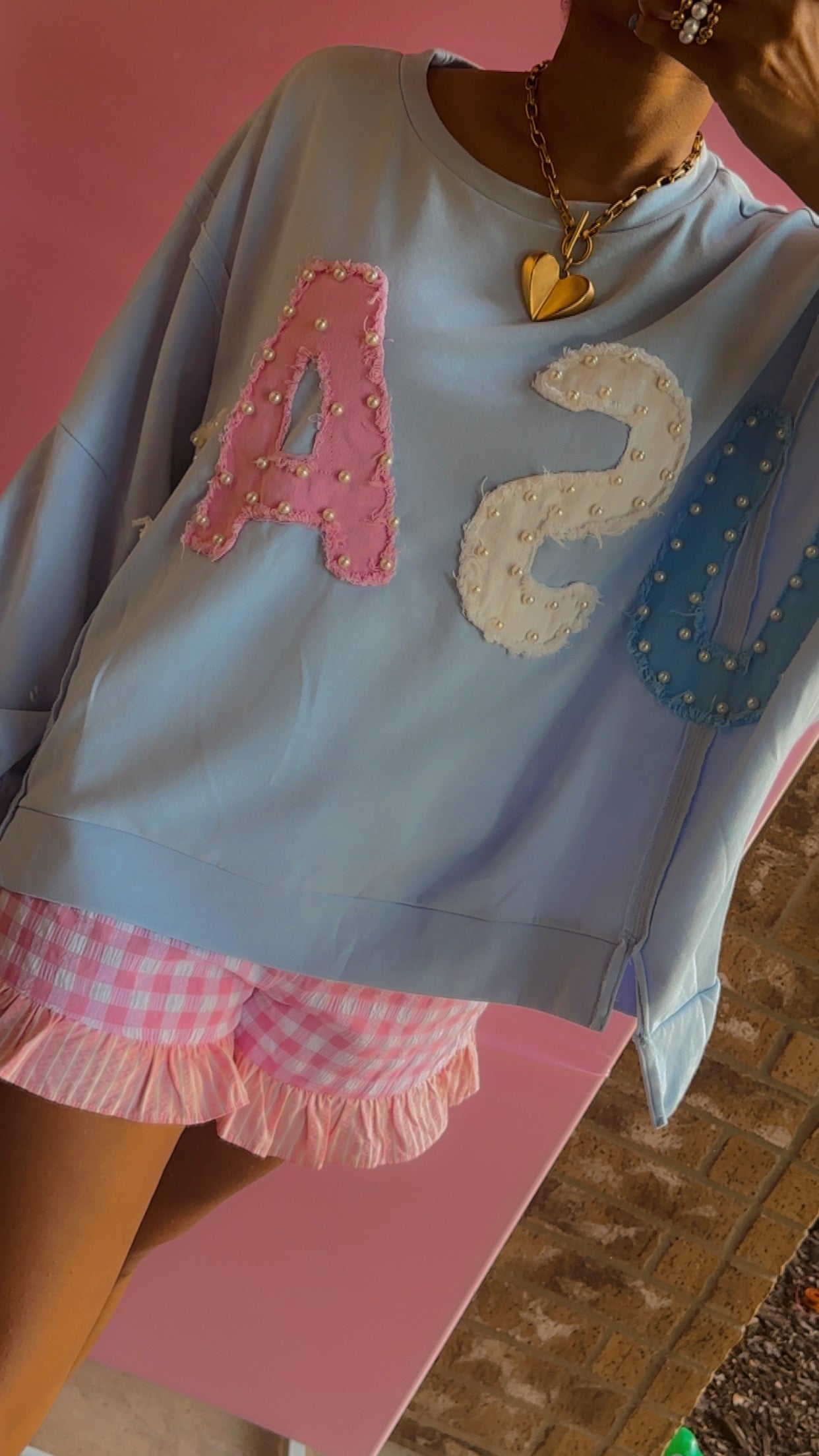 Blue USA Patch & Pearl Detail Pullover