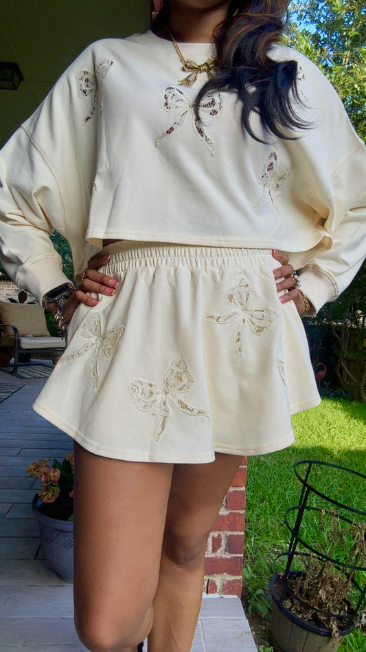Bow Laser Cut Lounge Skort Bottoms