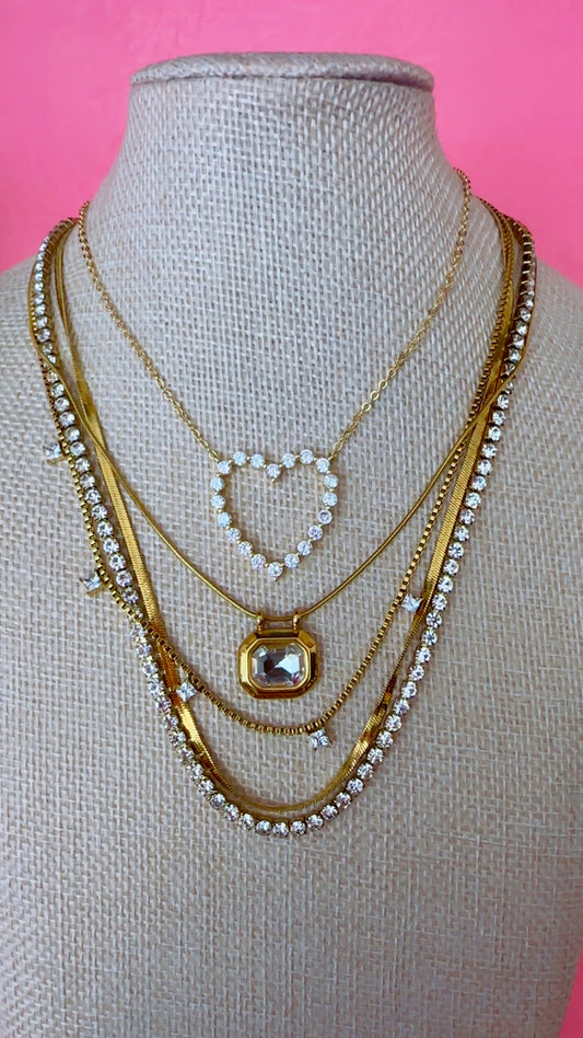Gold Cubic Zirconia Heart Necklace
