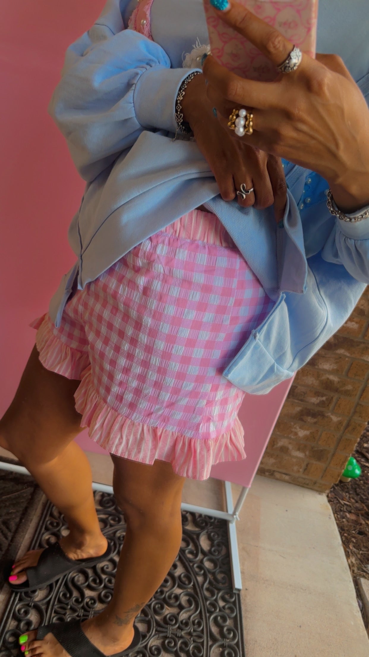 Pink Seersucker Gingham Shorts