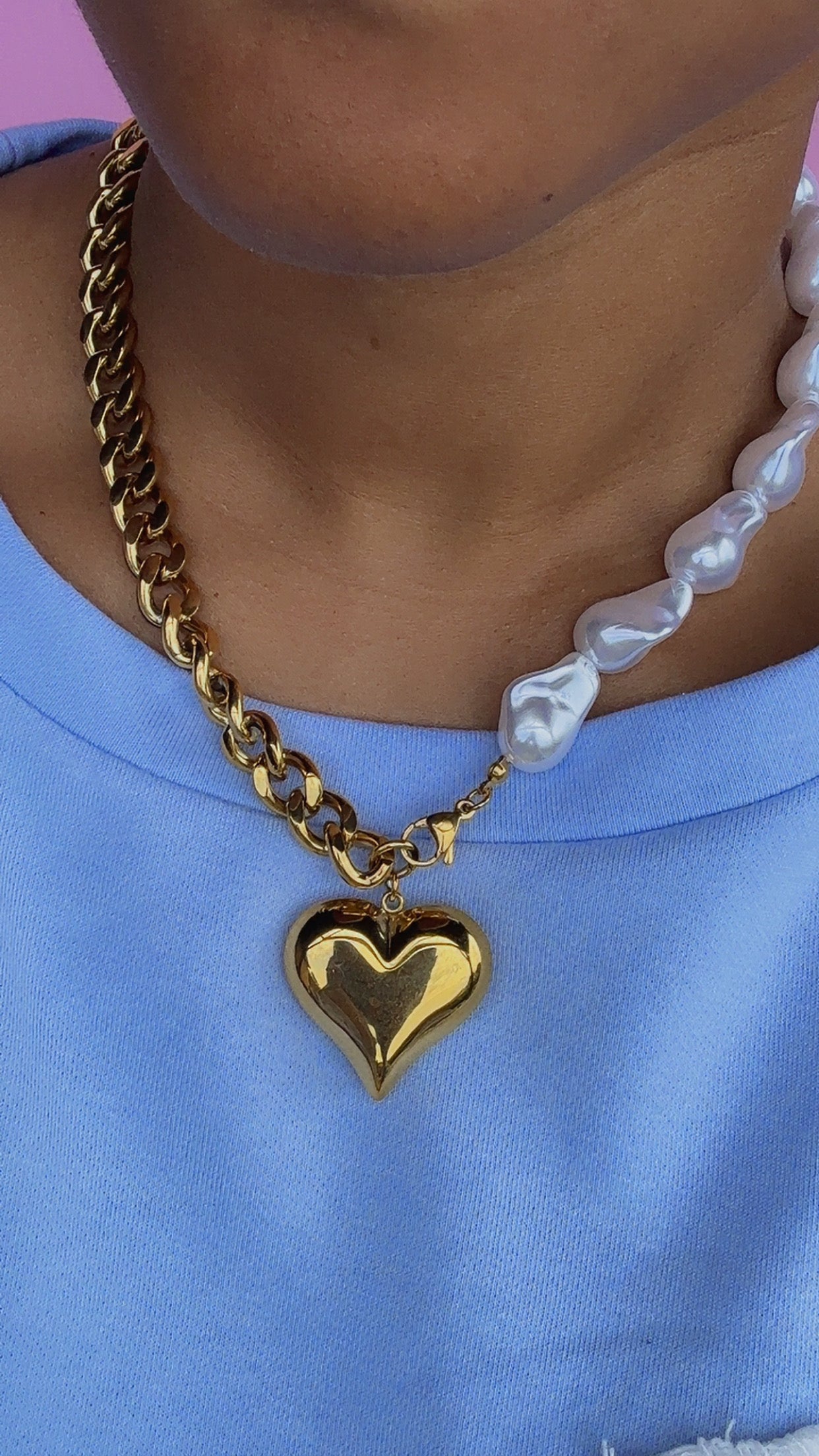 Charlotte Necklace Gold Heart & White Pearls
