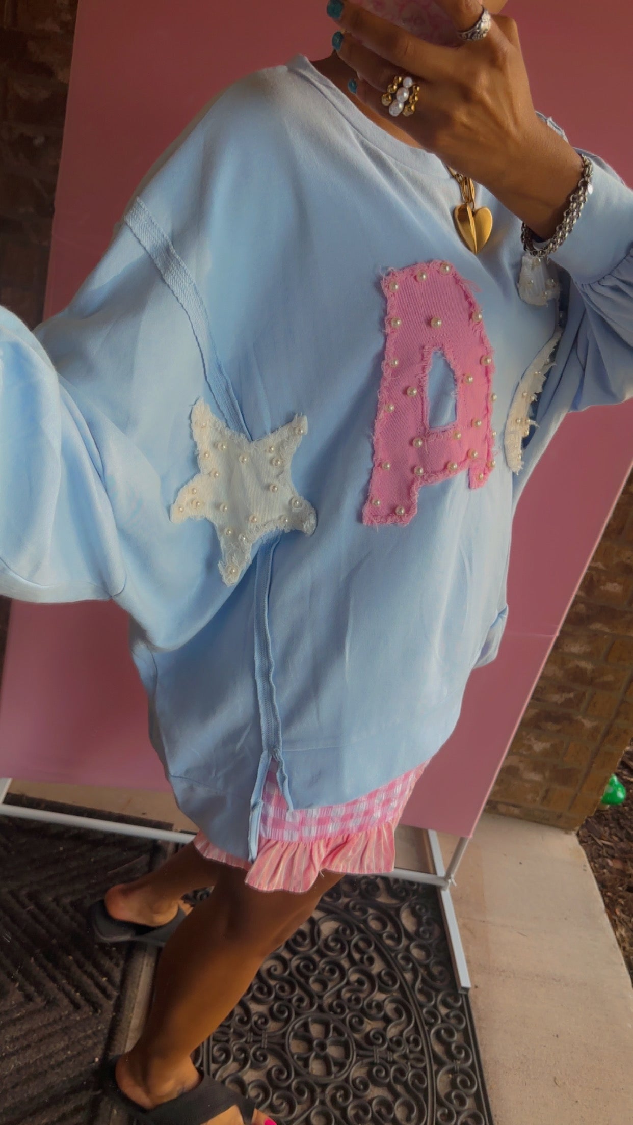 Blue USA Patch & Pearl Detail Pullover