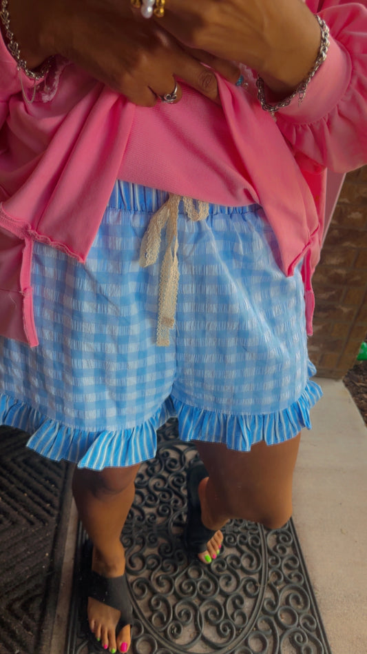 Blue Seersucker Gingham Shorts