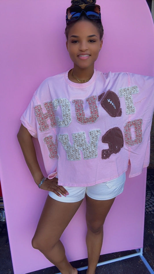 Touch Down' Printed Patch Detail Oversized Football T-Shirt