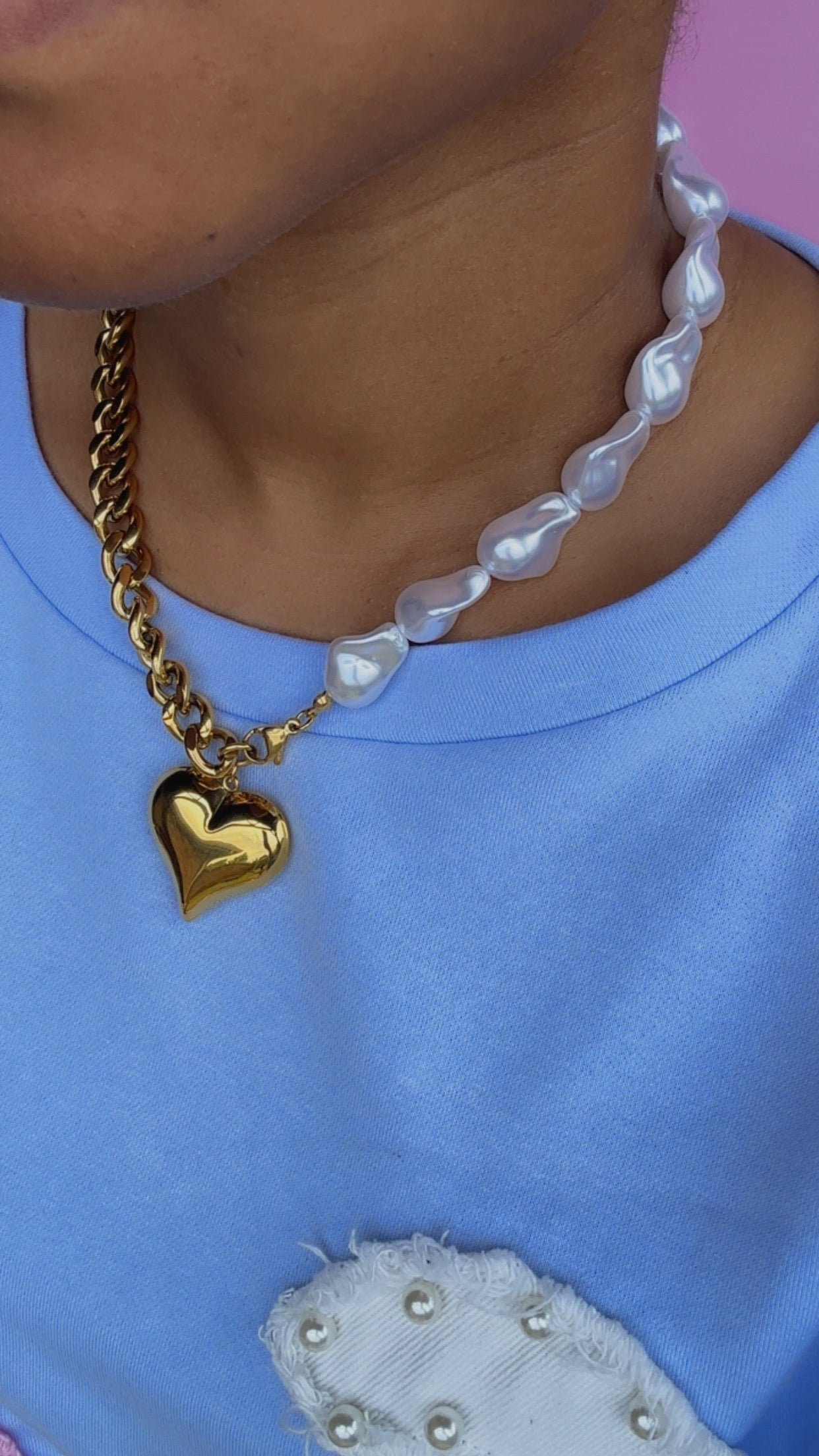 Charlotte Necklace Gold Heart & White Pearls