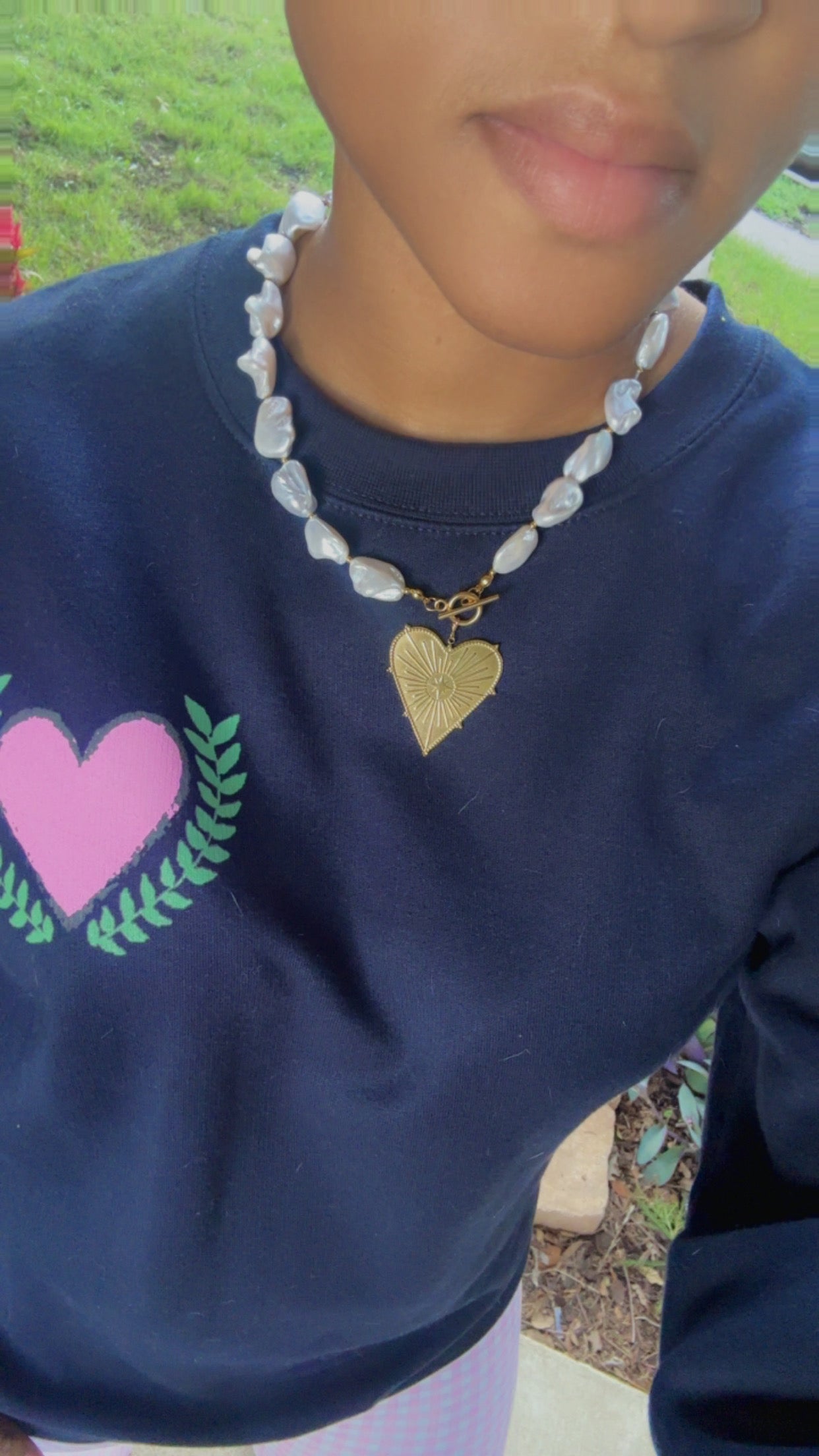 Gold Heart Baroque Pearl Necklace