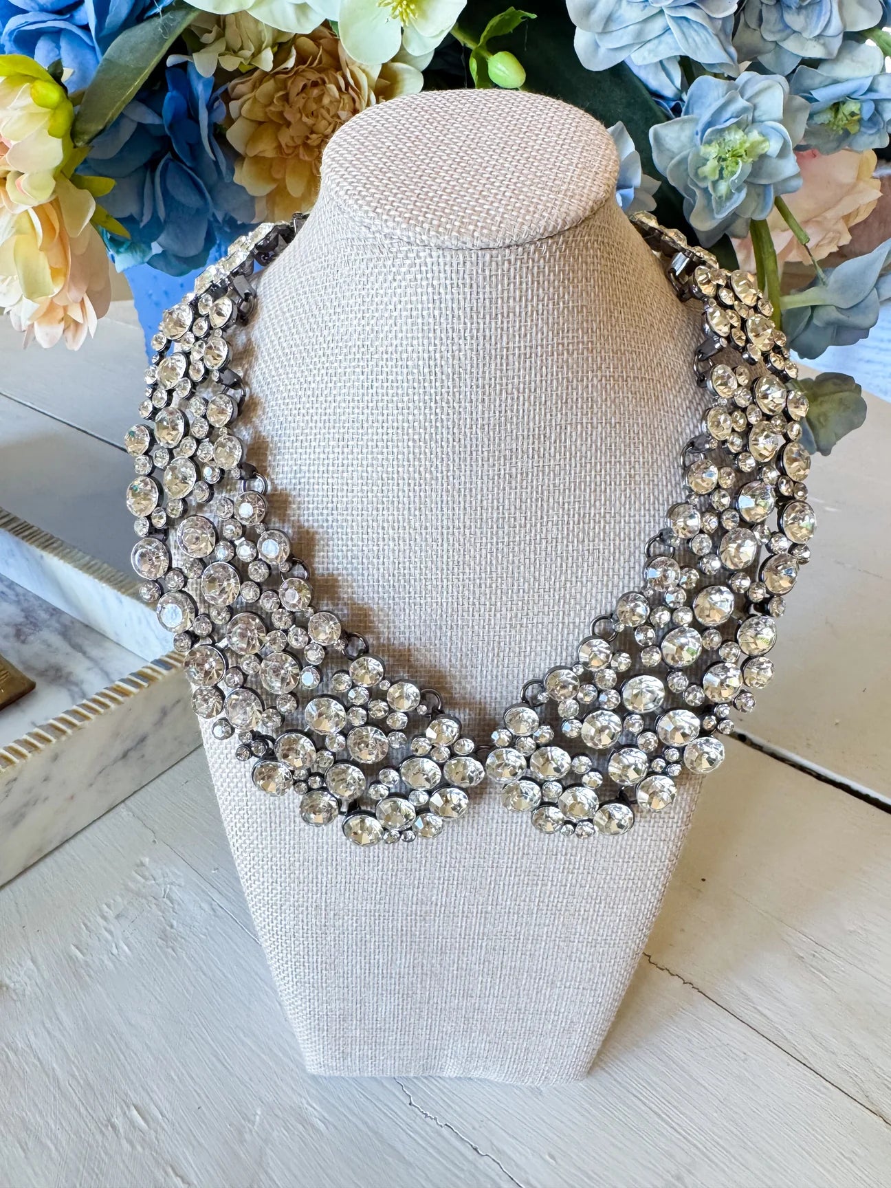 Silver Crystal Statement Collar Necklace