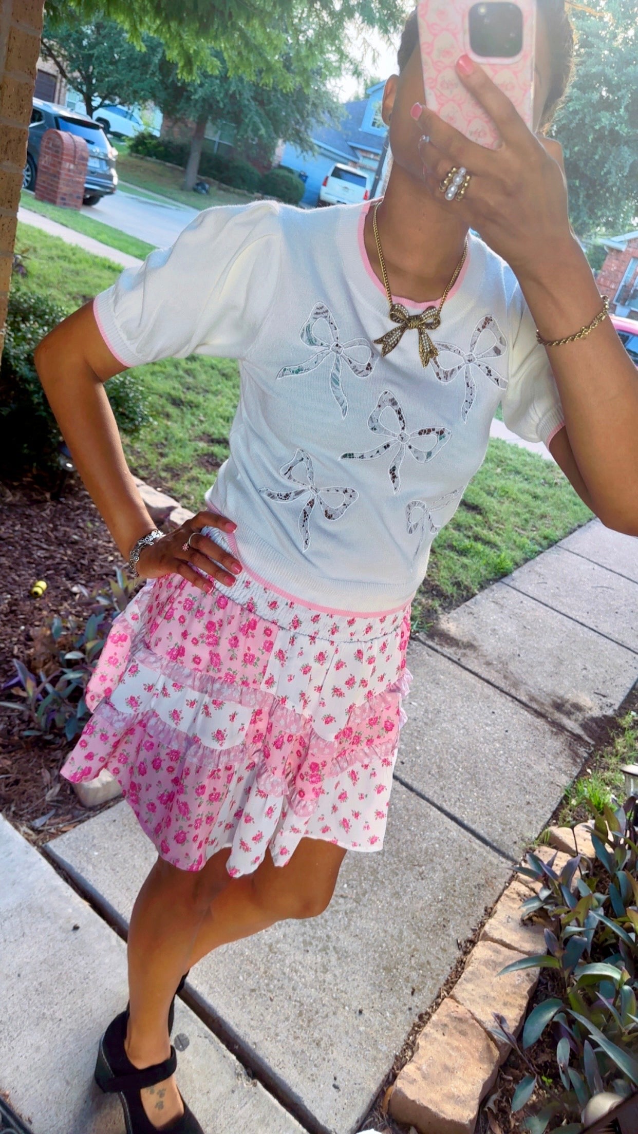 Mixed Floral Ruffle Detail Mini Skirt